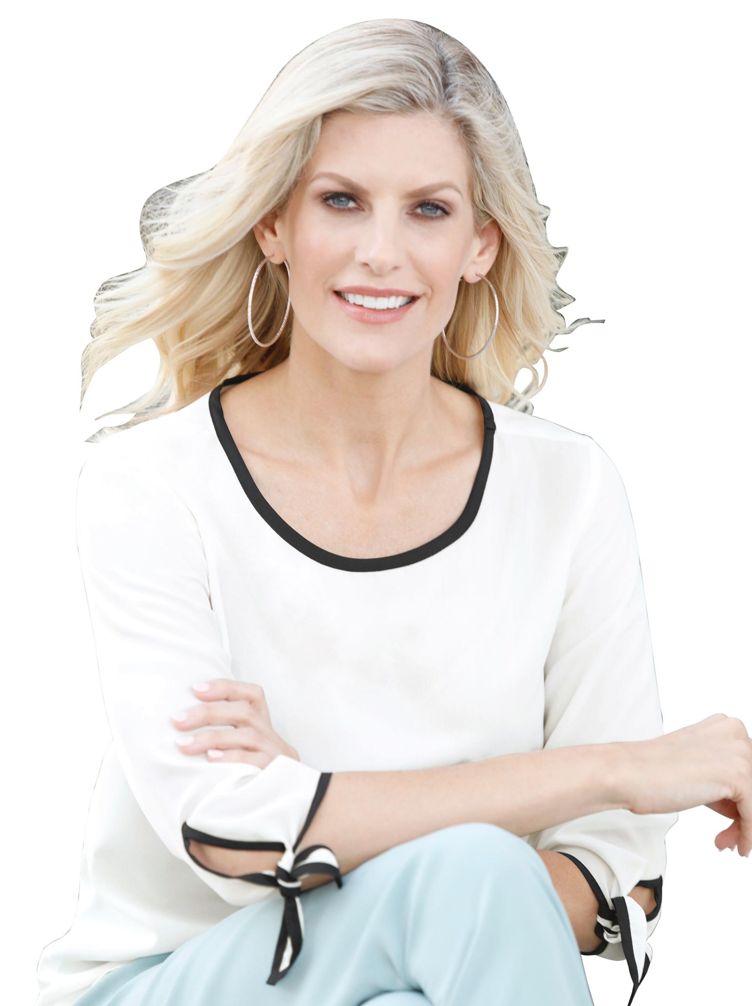 Schlupfbluse - weiß-schwarz