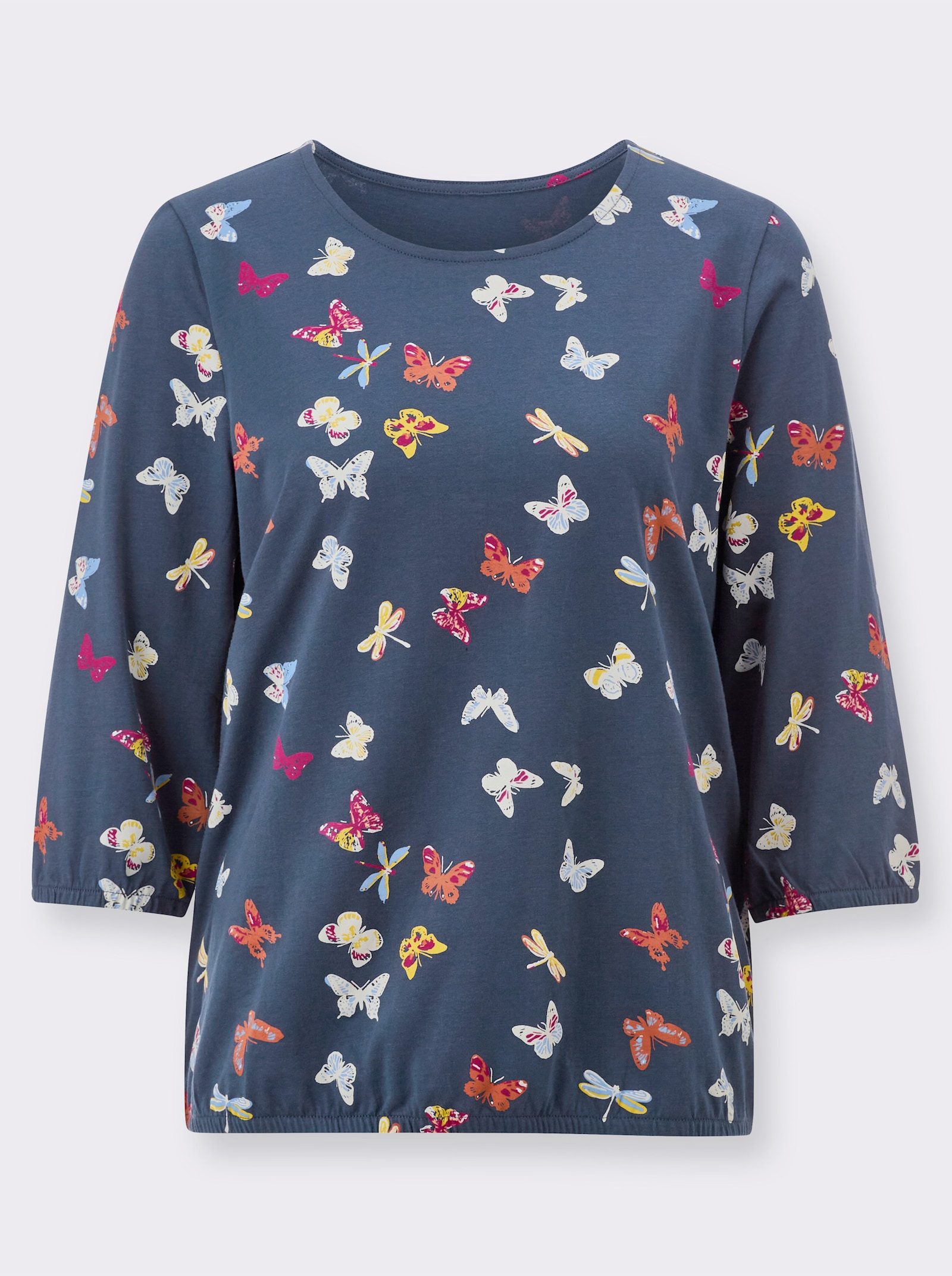 3/4-Arm-Shirt mit Schmetterlings-Druck - dunkelblau-ecru-bedruckt
