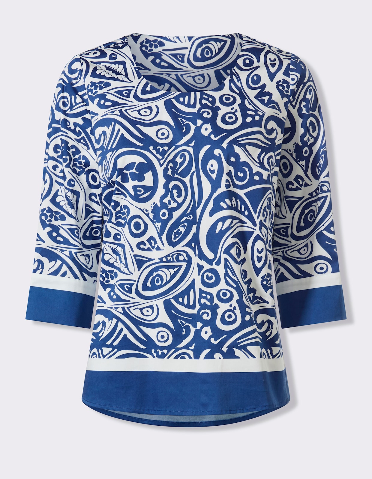 heine Druckbluse - royalblau-ecru-bedruckt