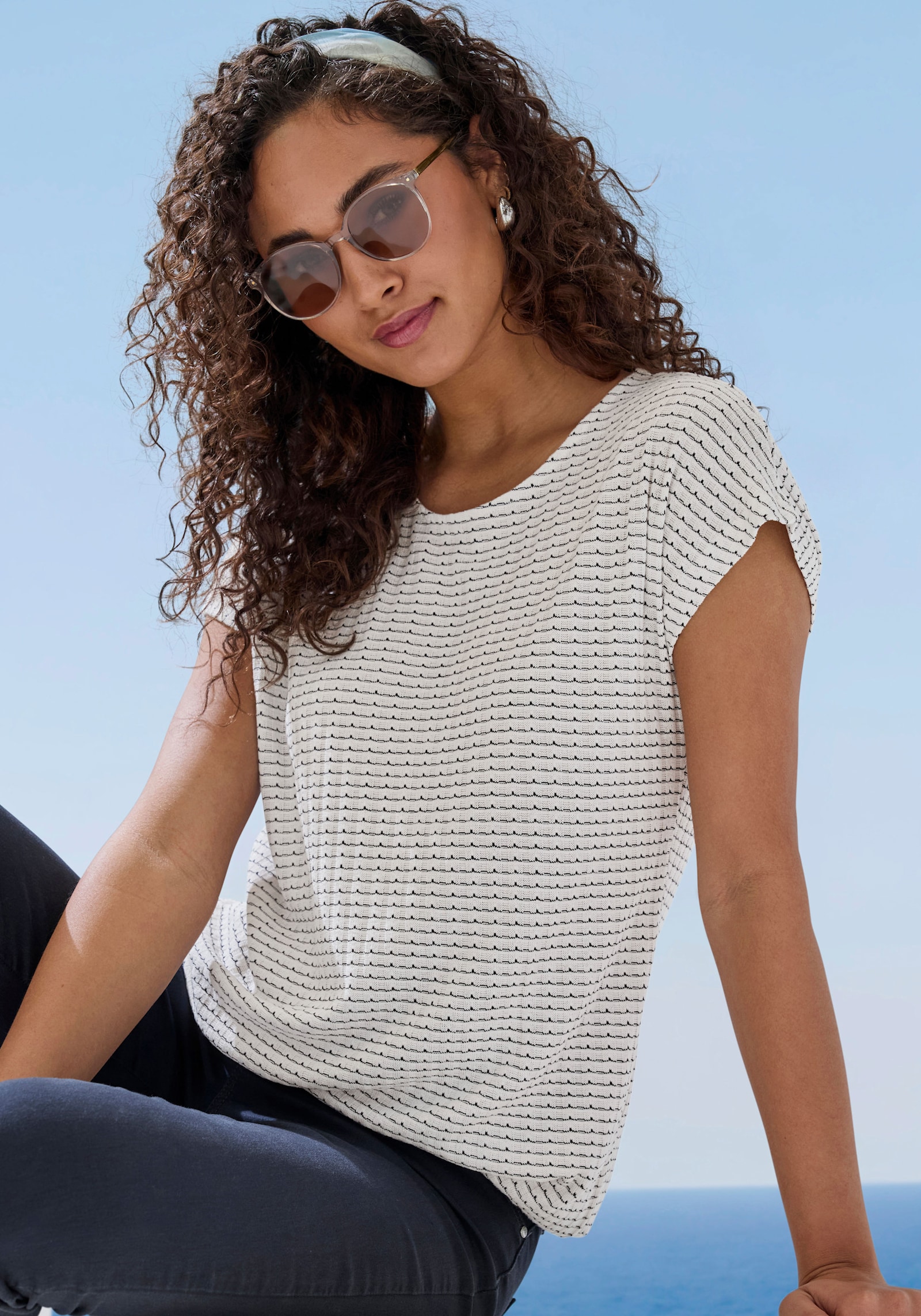 Vivance Shirt met korte mouwen - crème, zwart