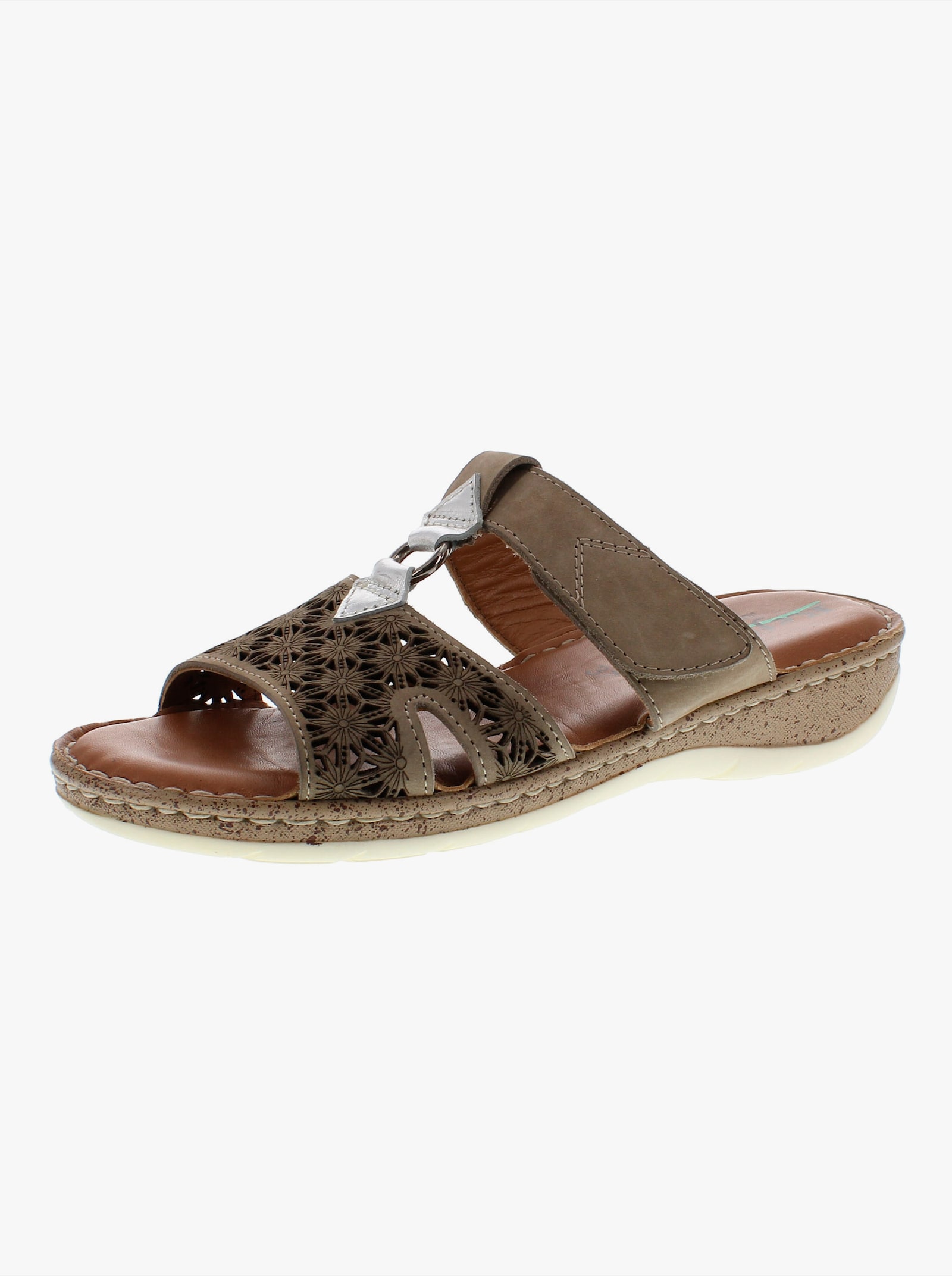 Reflexan Pantolette mit sommerlicher Perforation - braun-silberfarben