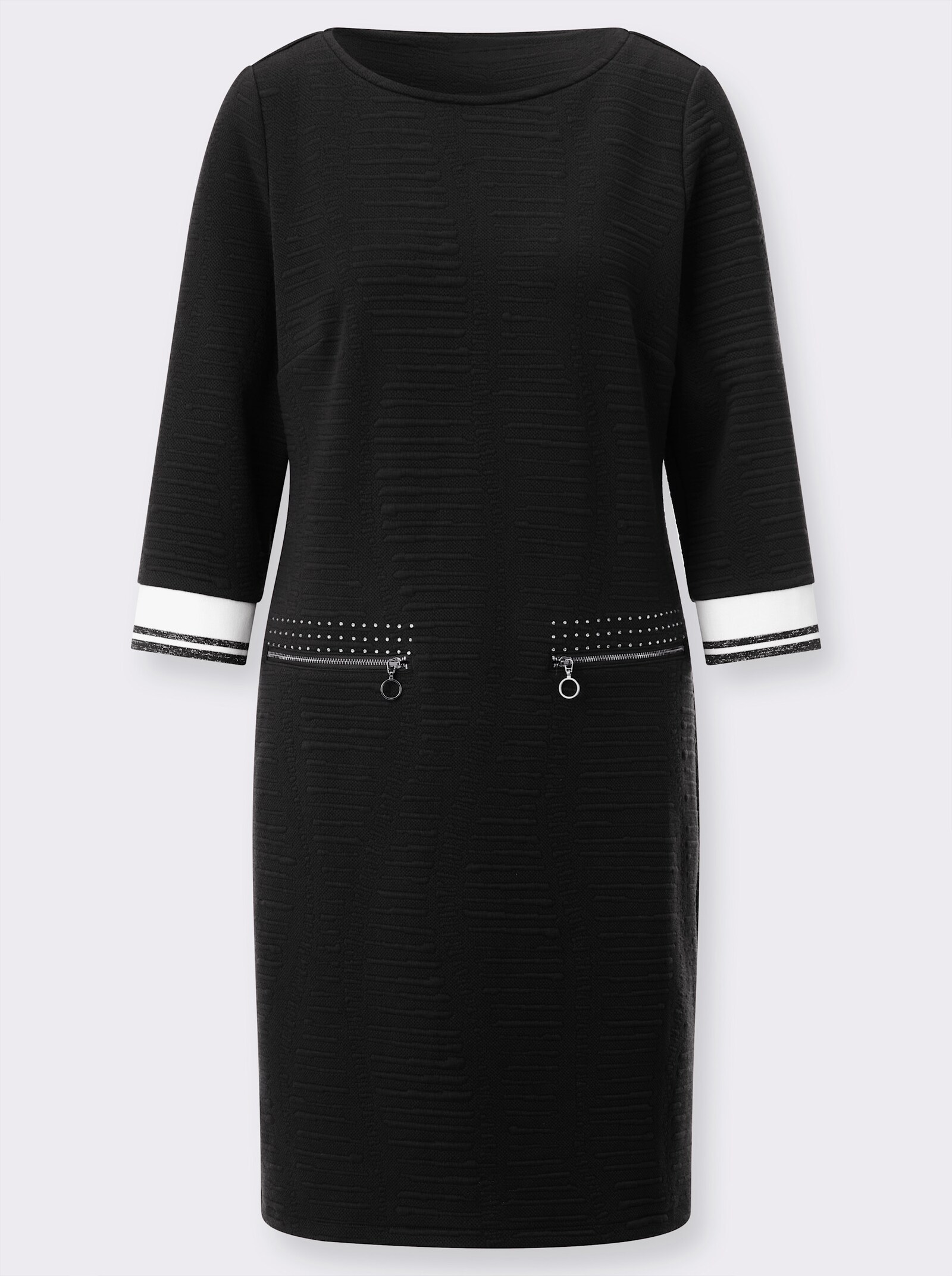Jerseykleid mit Jacquard-Muster - schwarz