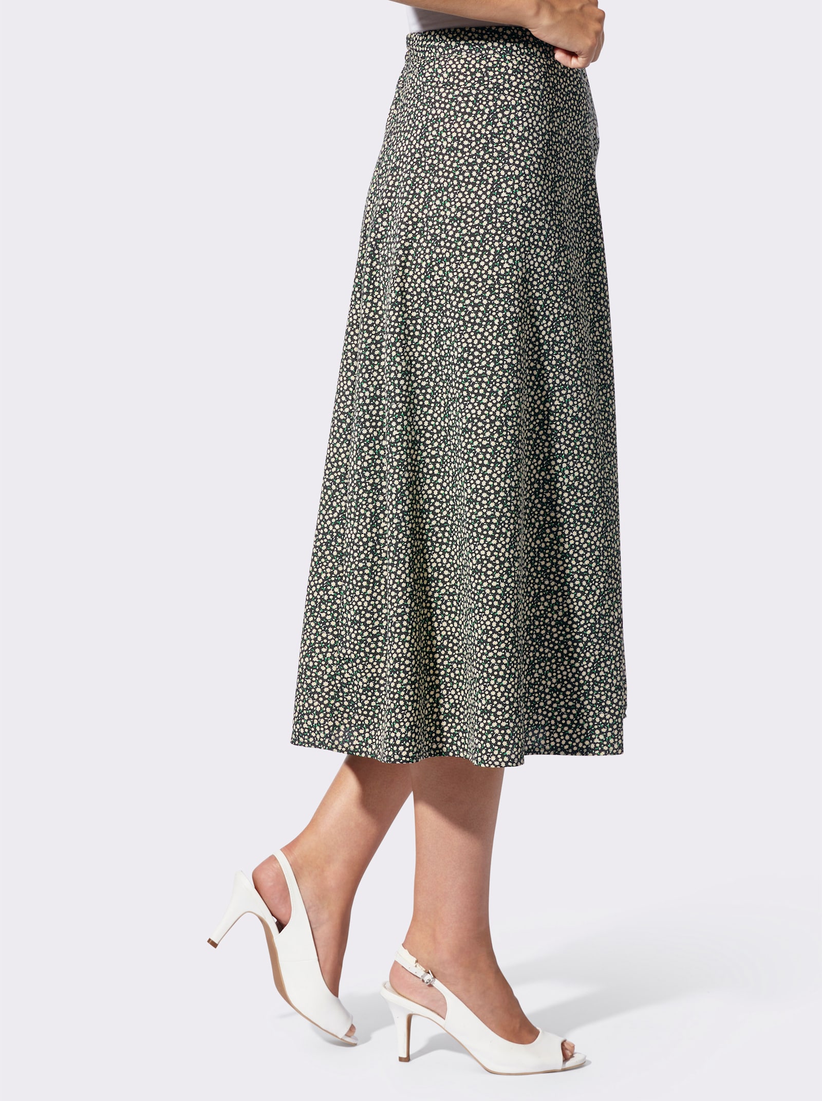 Schlupfrock mit Zierknopfleiste - schwarz-gelb-bedruckt