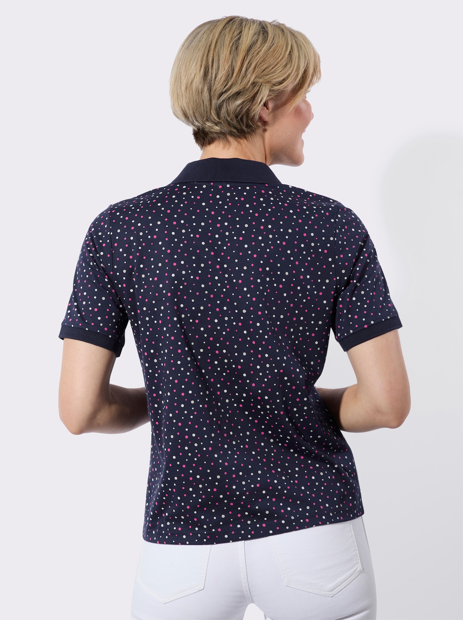 Poloshirt im Tupfendessin - marine-fuchsia-getupft