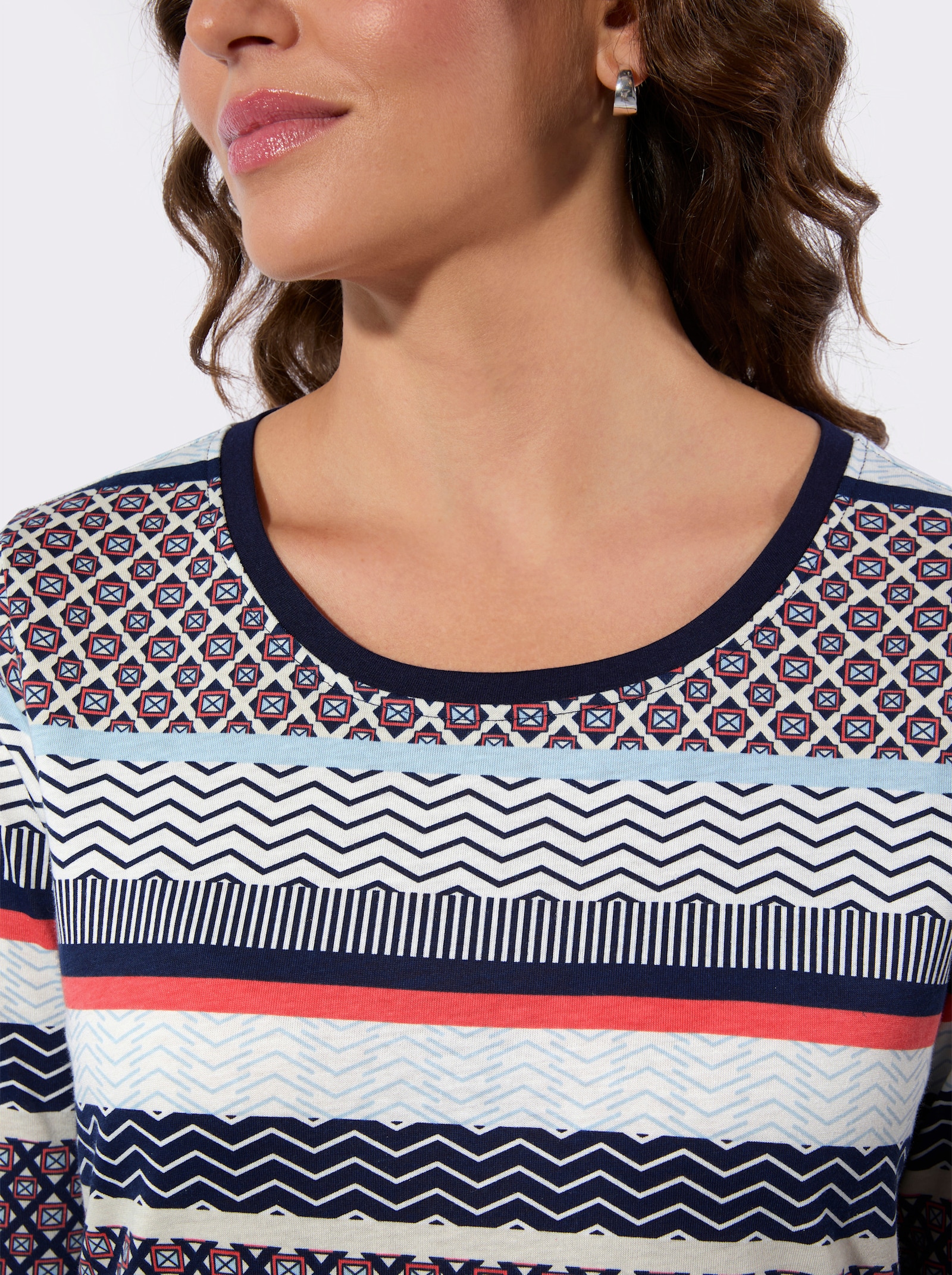 Shirt met print en afgeronde zoom - marine/grapefruit bedrukt