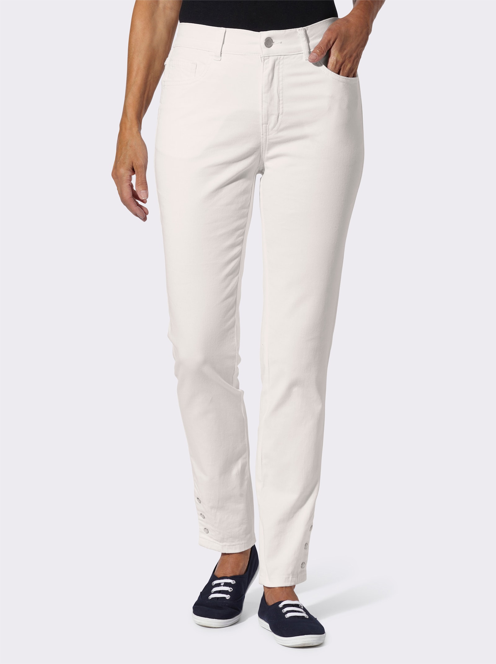Jeans in verkort model, comfortband - wit