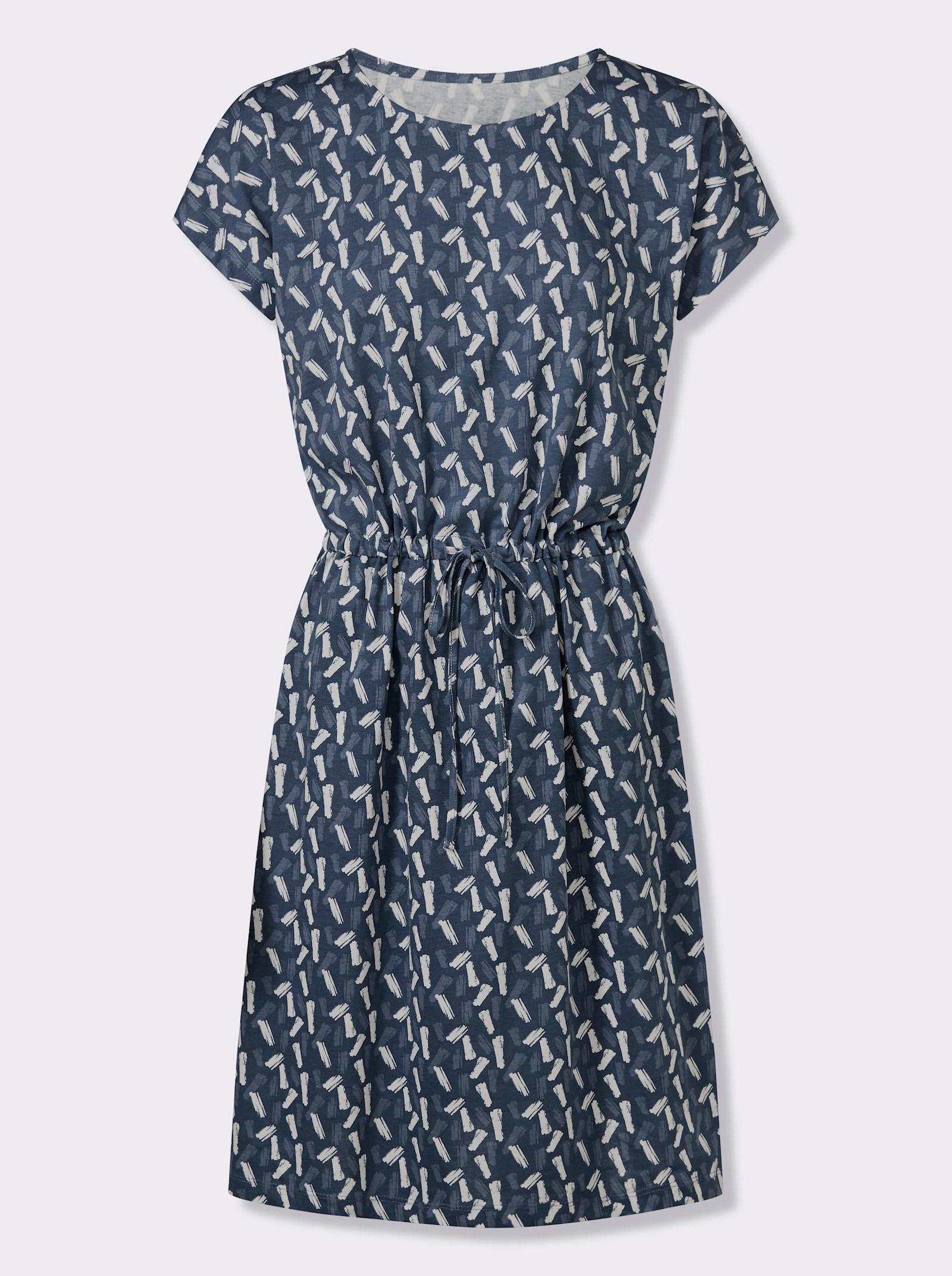 Jerseyjurk met ronde hals - donkerblauw/ecru bedrukt