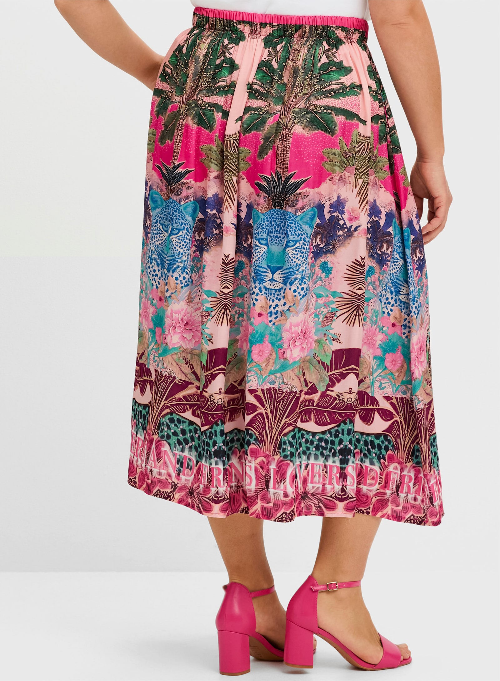 sheego loves miss goodlife Satinrock mit Tropical-Print - pink gemustert