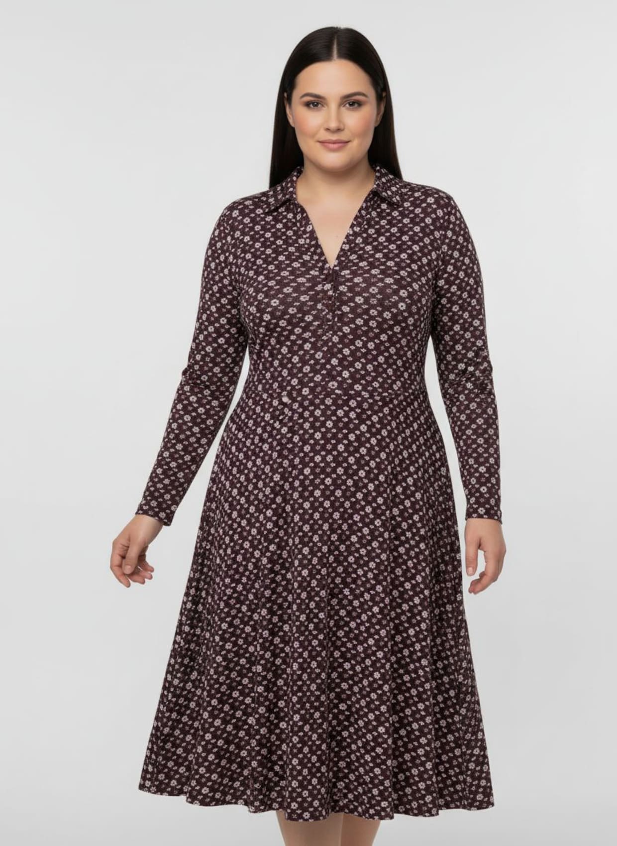 Jerseykleid im Mille-fleurs-Dessin - burgund-ecru-bedruckt