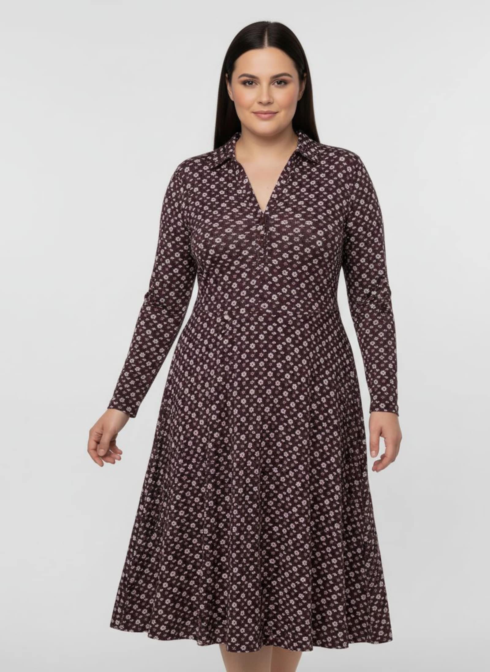 Jerseykleid im Mille-fleurs-Dessin - burgund-ecru-bedruckt