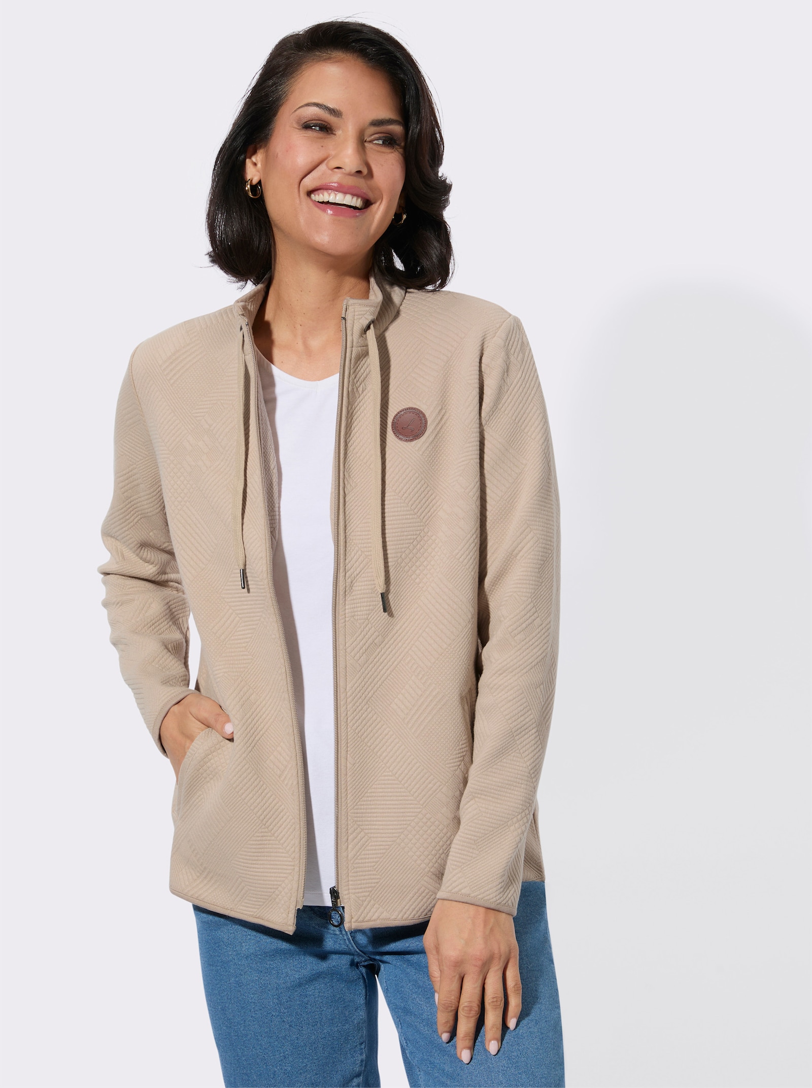 Shirtjacke im Jacquard-Mustermix - beige