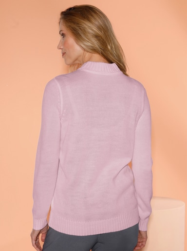 Stehkragenpullover mit Zopfmuster - rosé
