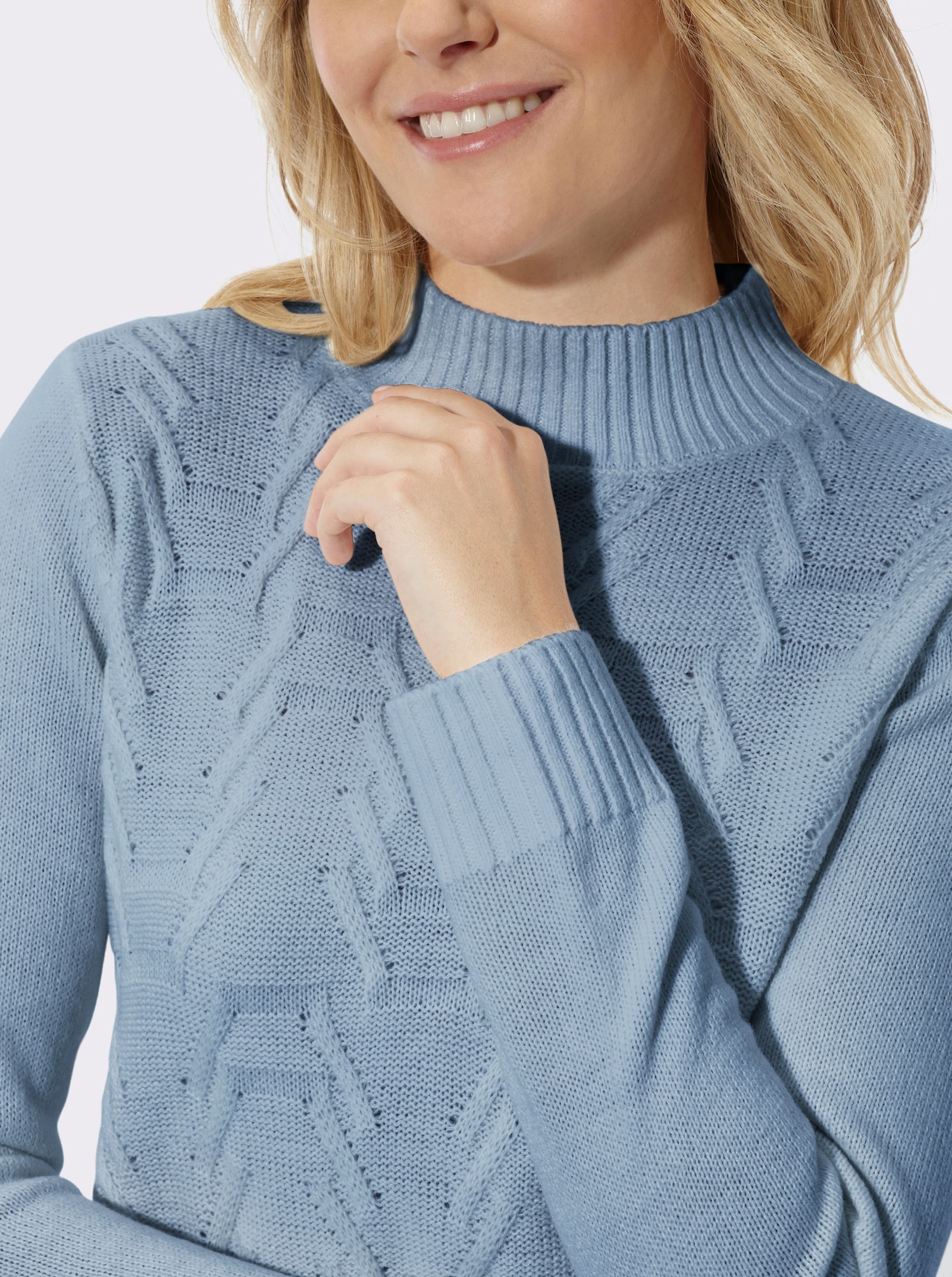Stehkragenpullover mit Strukturmuster - bleu