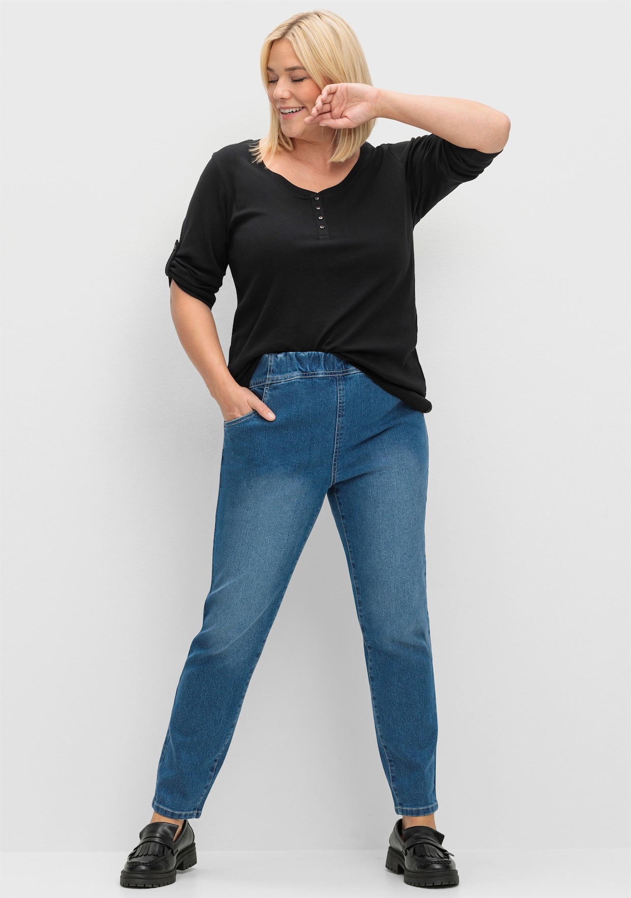 sheego 3/4-Arm-Shirt - schwarz
