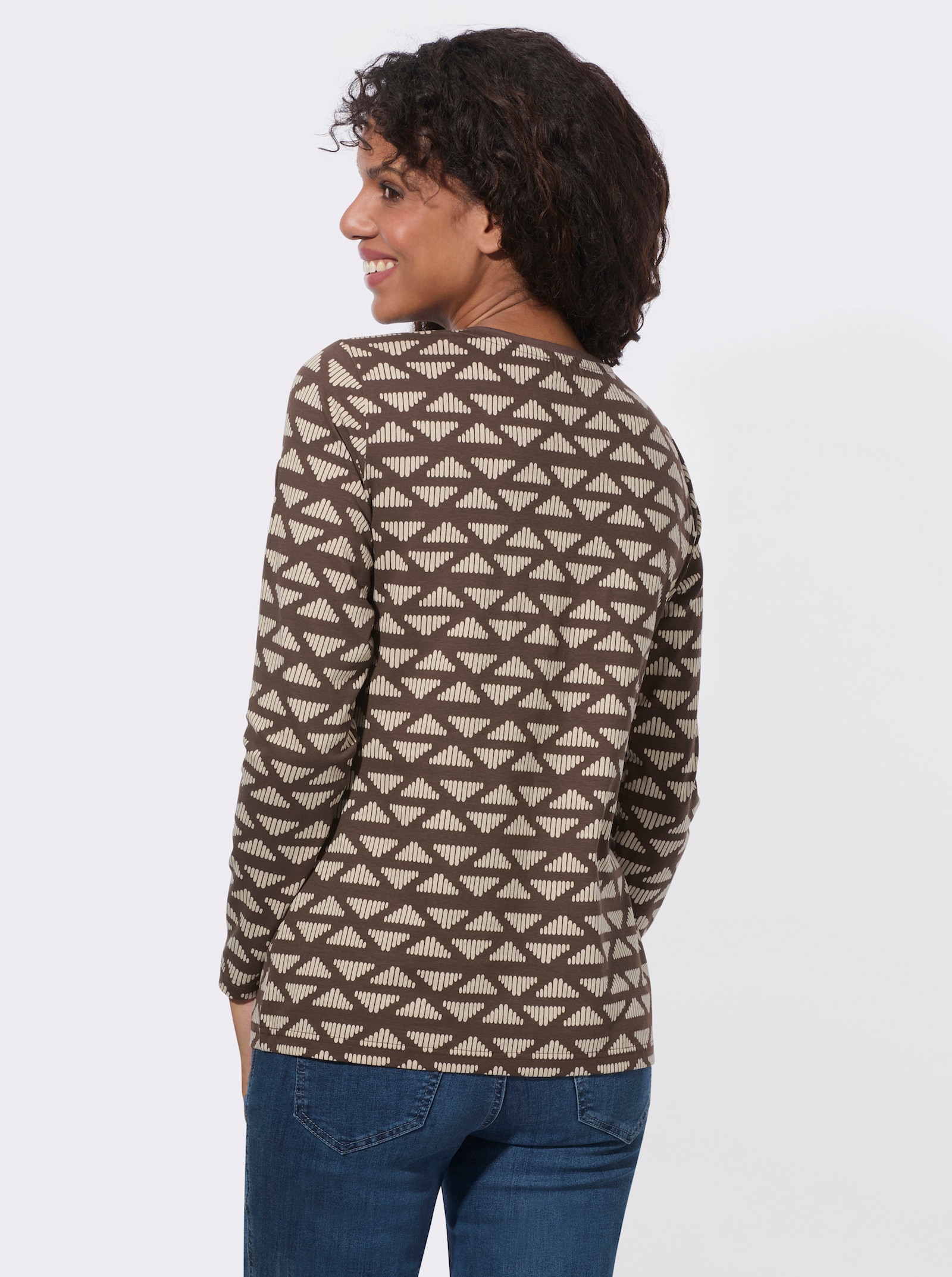 Ringelshirt in Baumwoll-Stretch-Qualität - schoko-sand-bedruckt