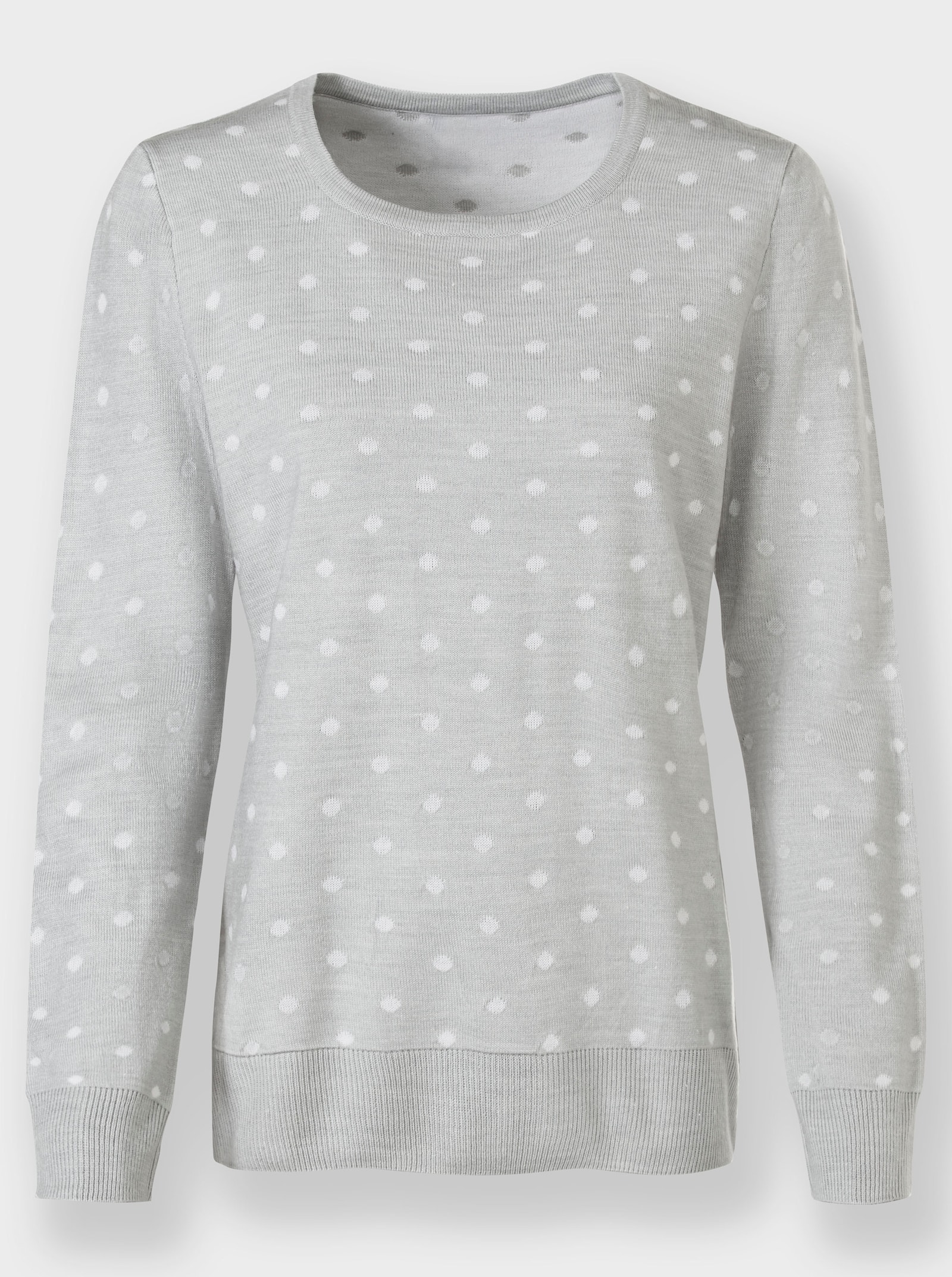 Strickpullover im Tupfen-Dessin - grau-weiß-getupft