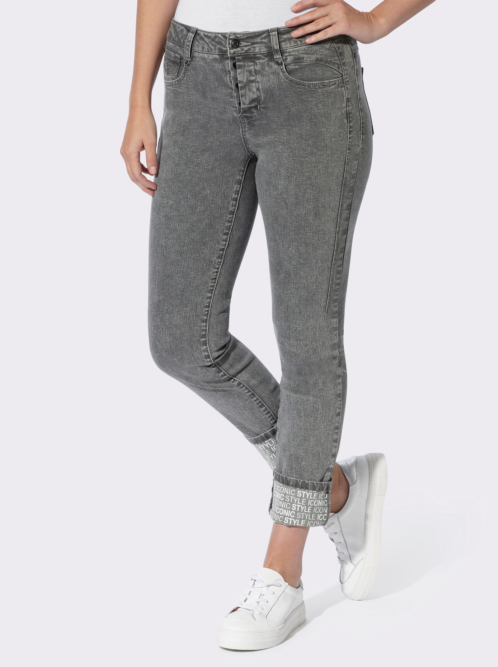 heine 5-pocketjeans met opschrift - light grey-denim