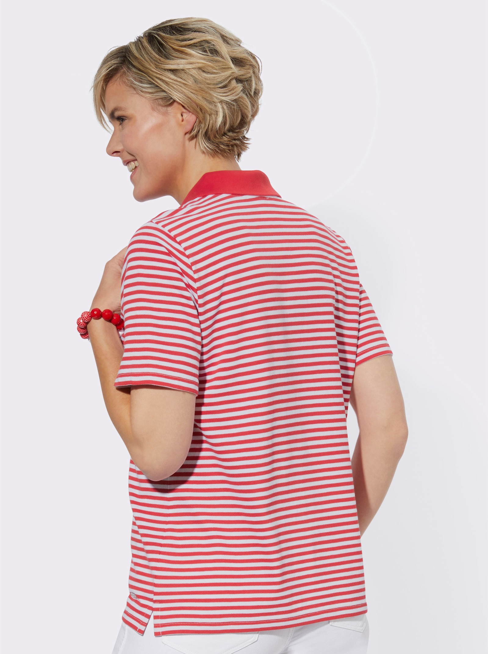 Poloshirt van piqué. - aardbei/wit gestreept