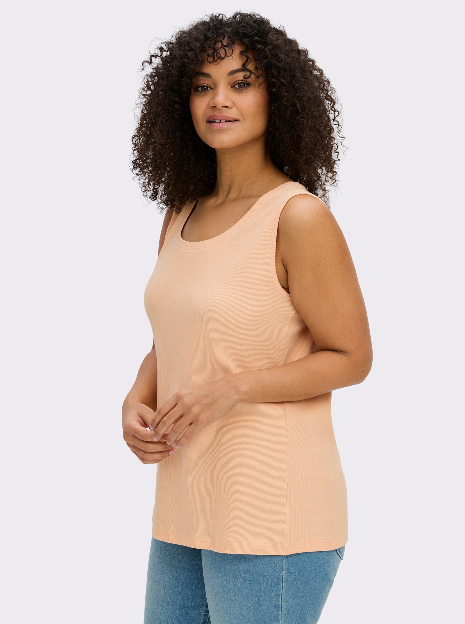 sheego Tanktop mit Ajourtape am Ausschnitt - apricot