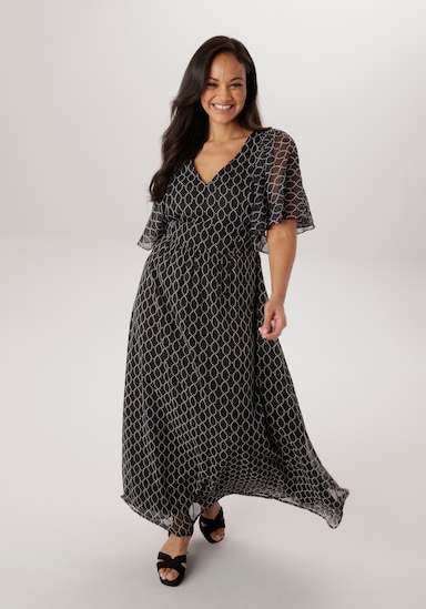 Aniston PLUS Chiffonkleid - schwarz-weiß