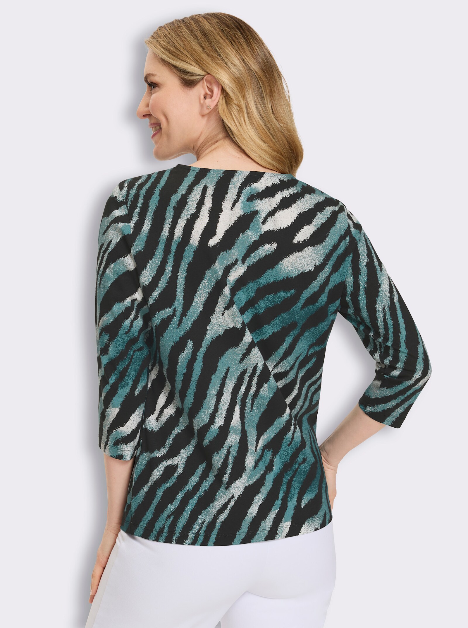 3/4-Arm-Shirt im Animal-Dessin - petrol-schwarz-bedruckt
