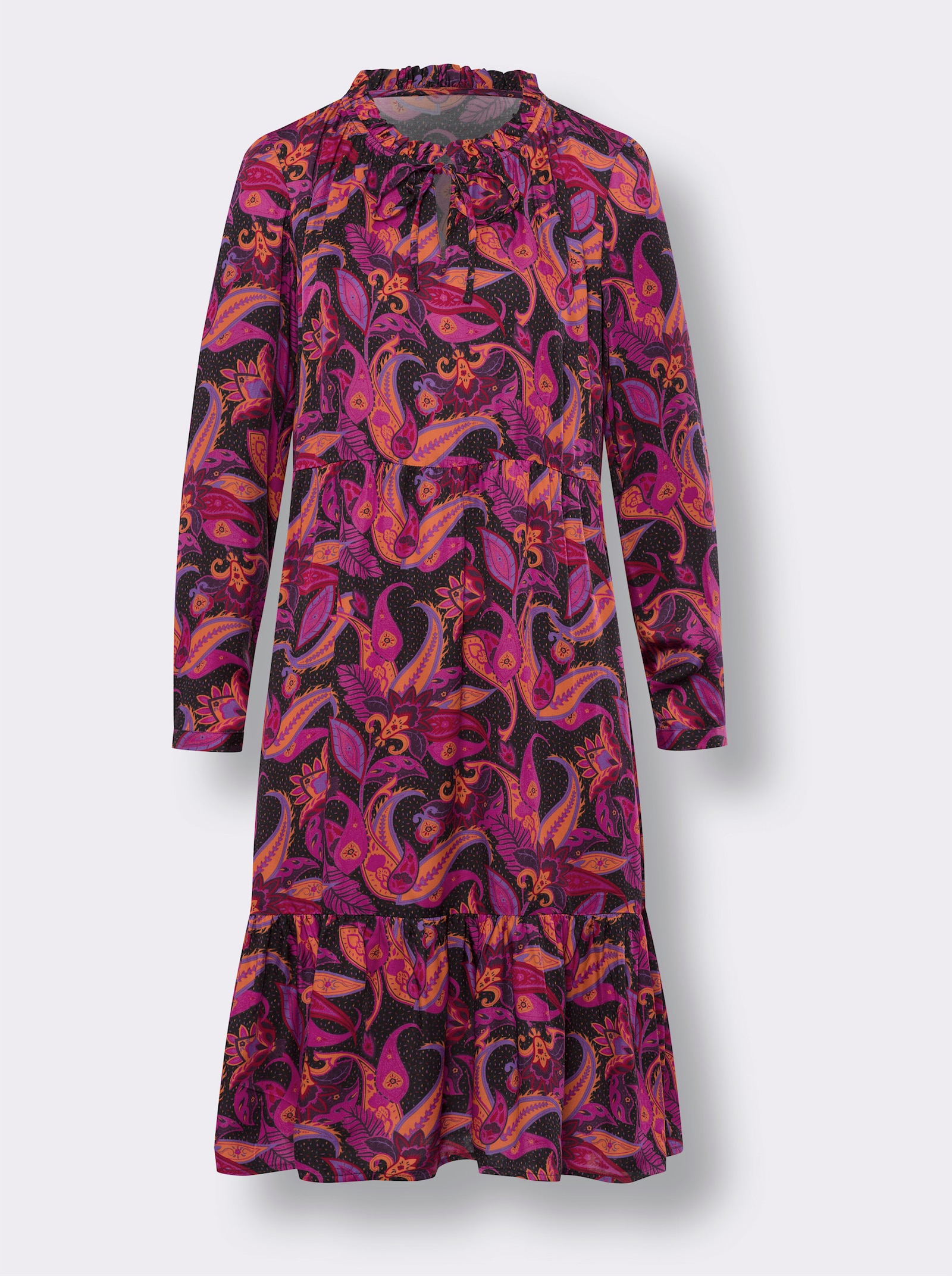 heine Volantkleid mit Langarm - rot-schwarz-bedruckt