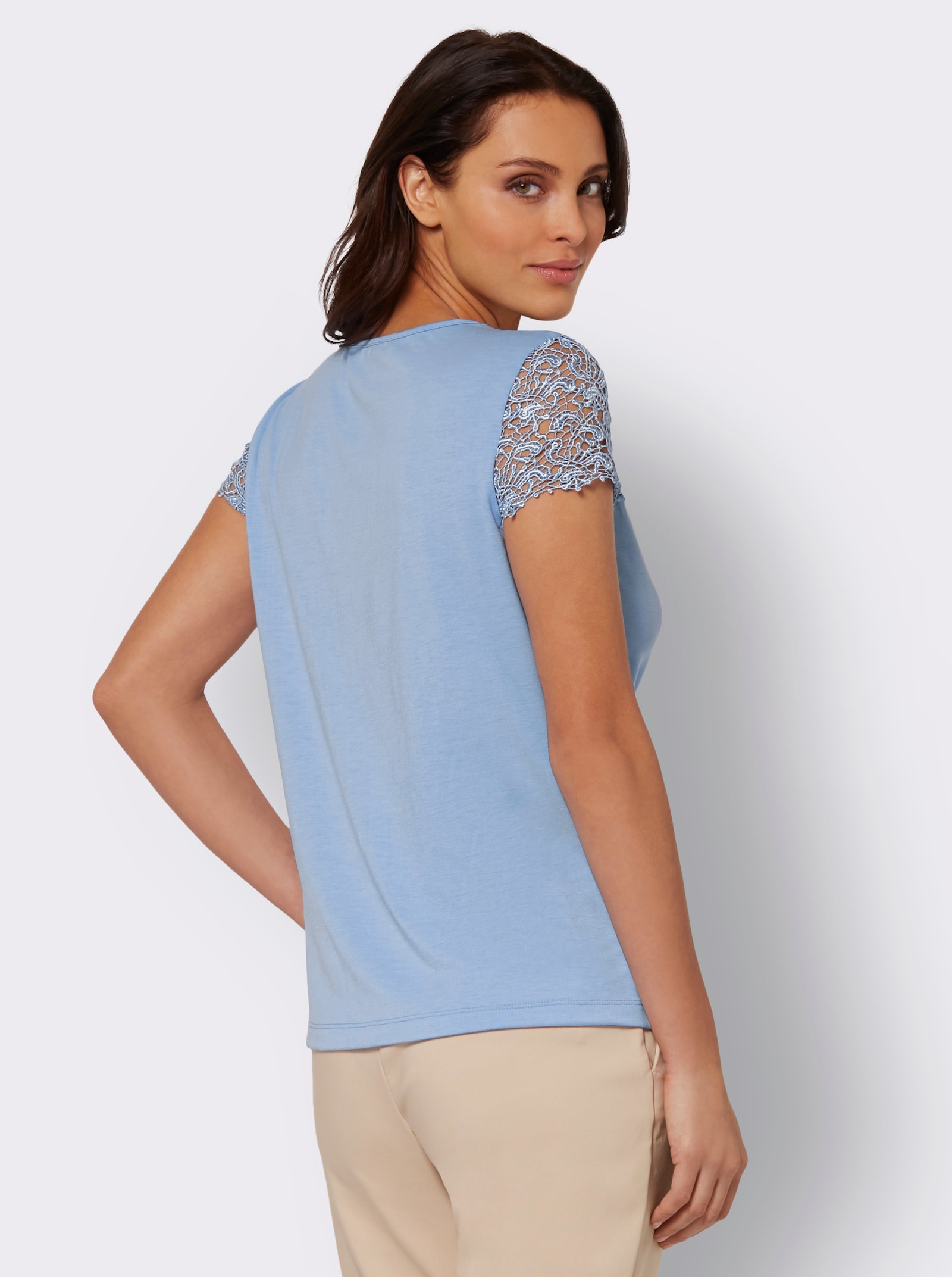 Spitzenshirt mit transparenter Spitze - eisblau