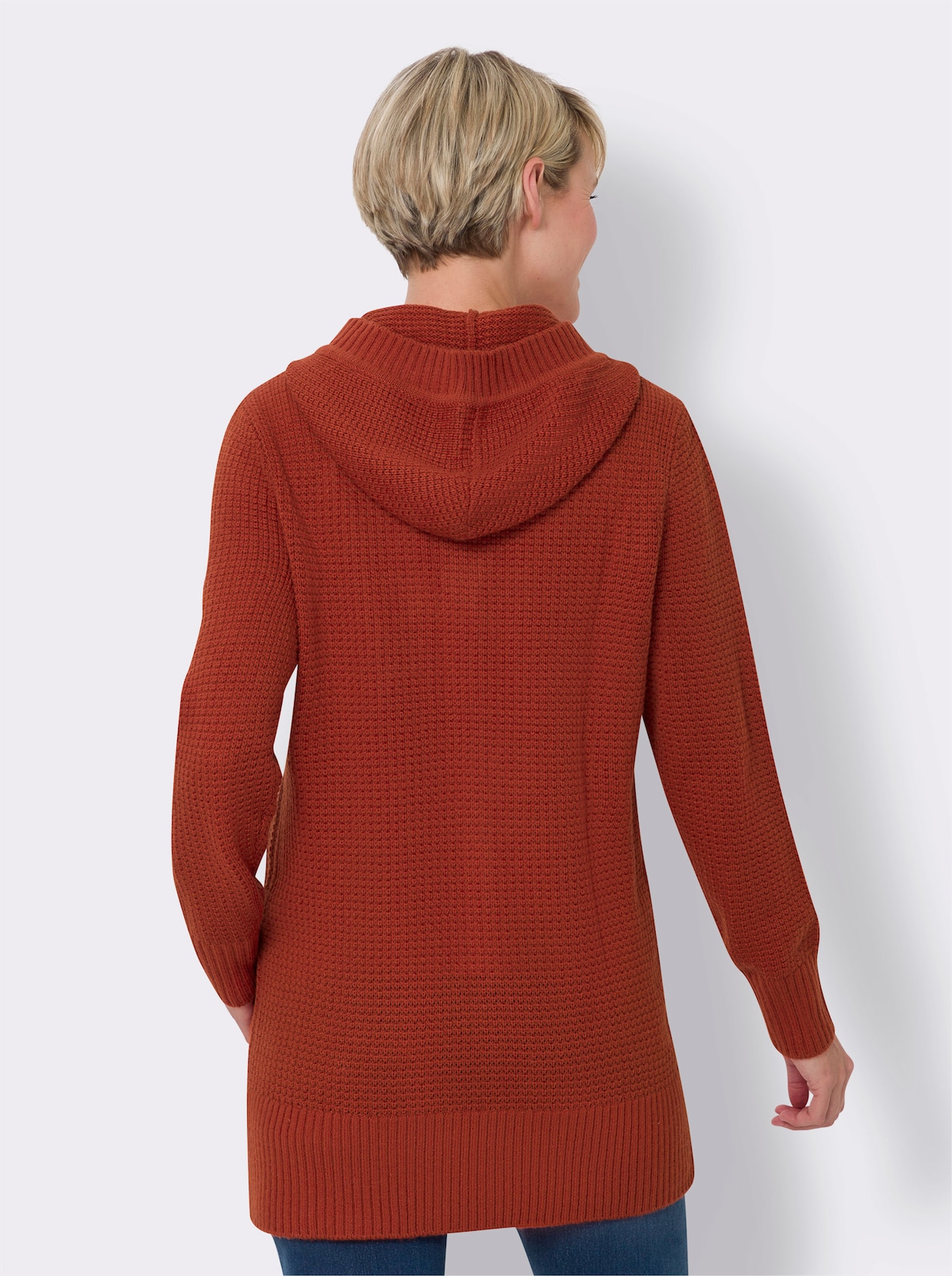 Gebreid vest met capuchon - roestrood