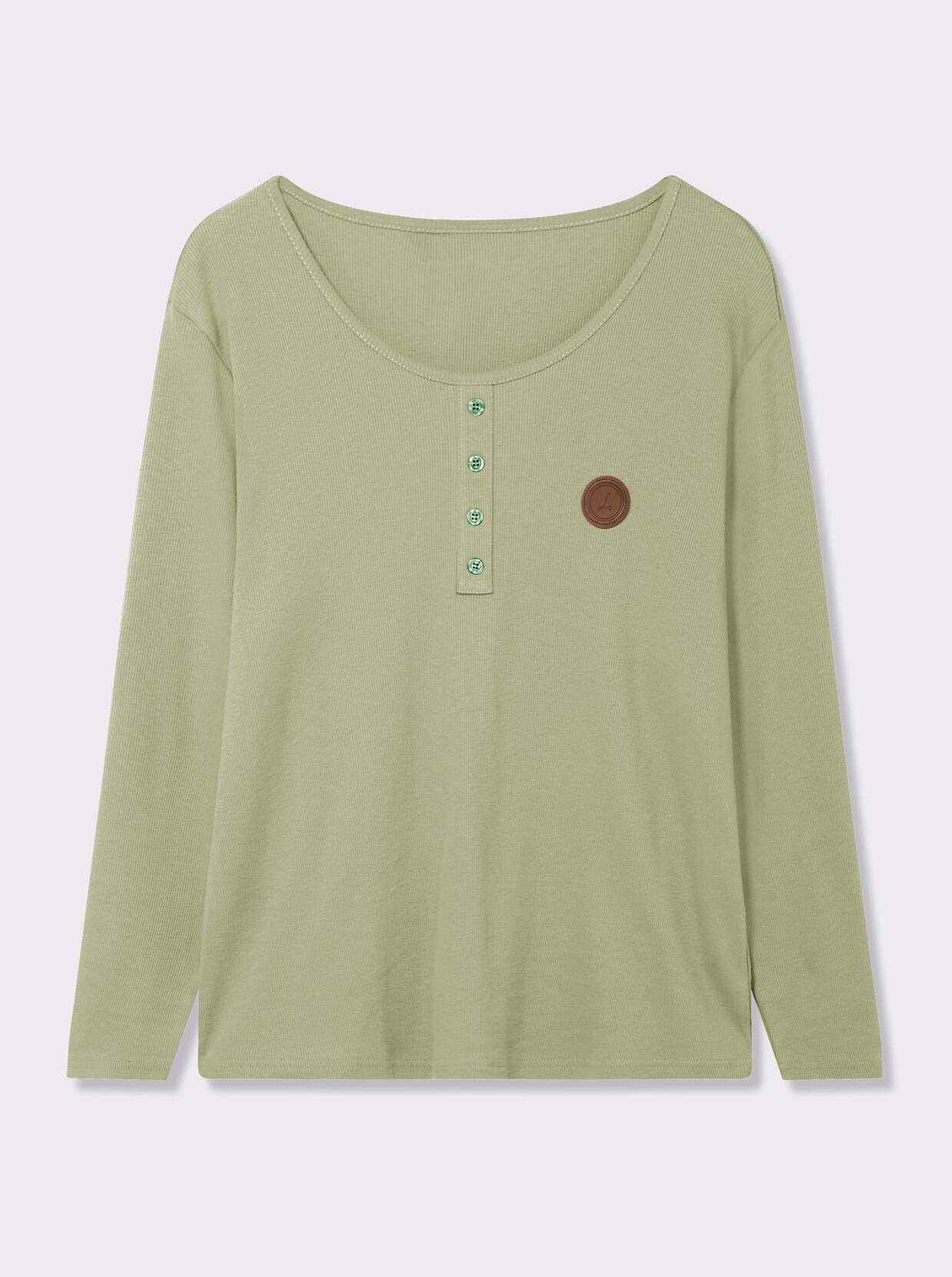 Langarmshirt mit Zierknopfleiste - lindgrün
