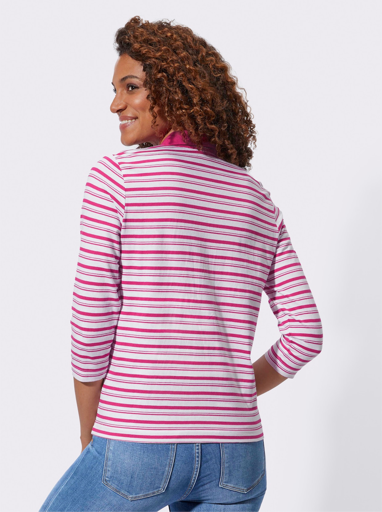 Poloshirt - fuchsia/wit gestreept