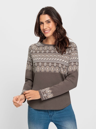 Pullover - dunkeltaupe-ecru-gemustert