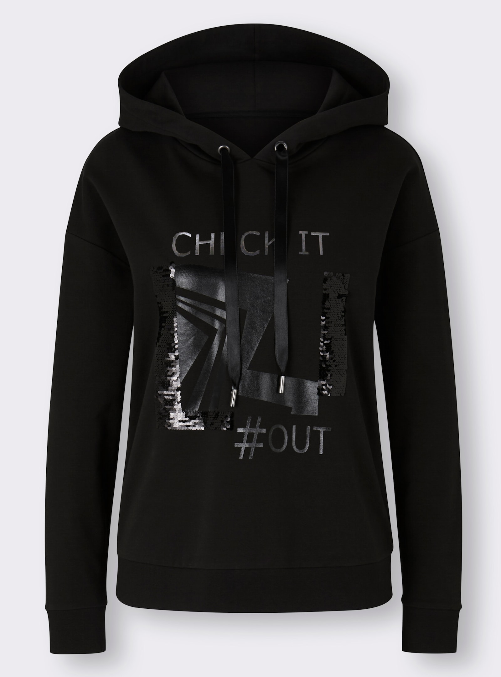 heine Kapuzensweatshirt mit Pailletten - schwarz-bedruckt