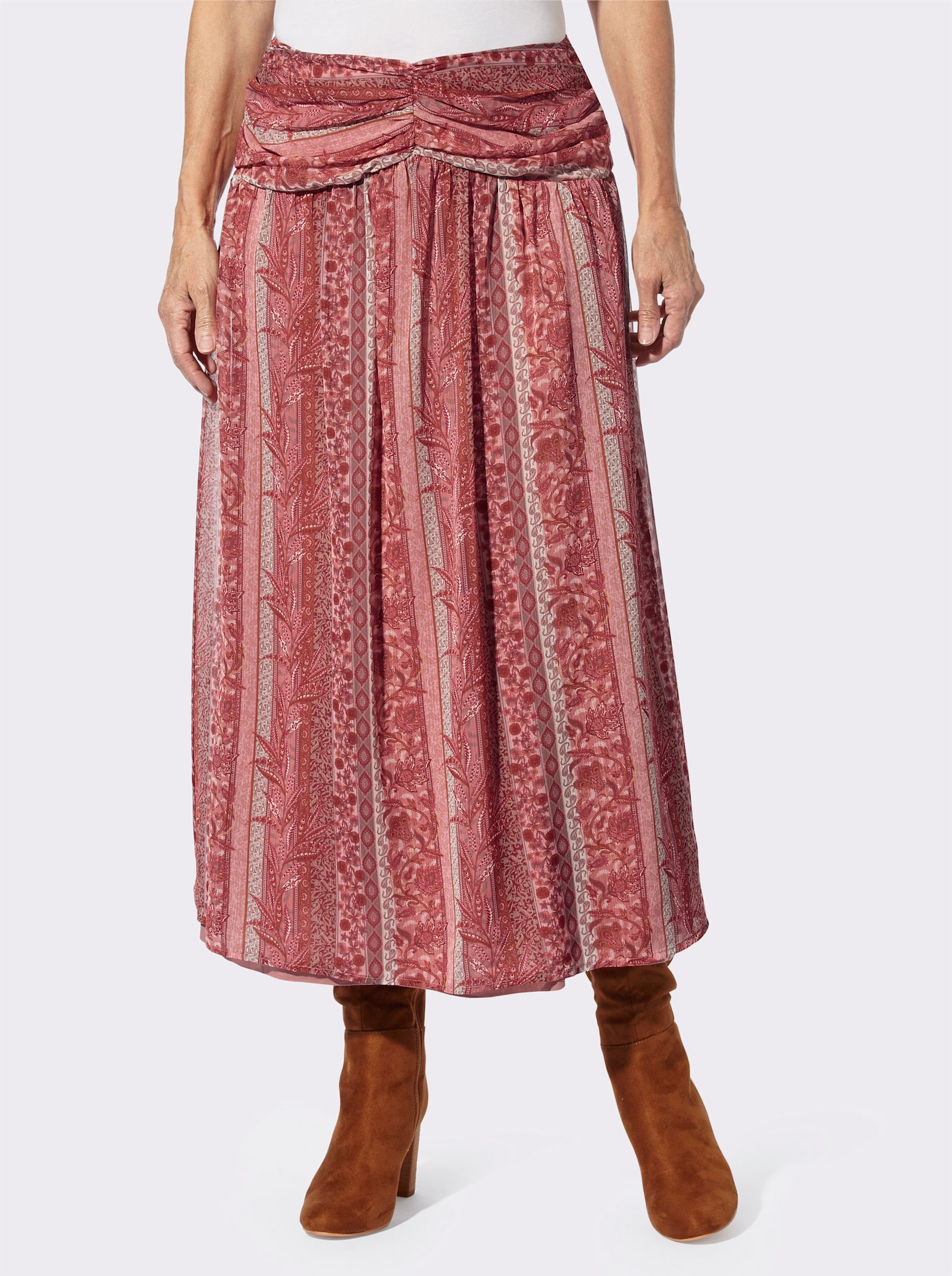 A-Linien-Rock in Crinkle-Qualität, gefüttert - rosenholz-cognac-bedruckt