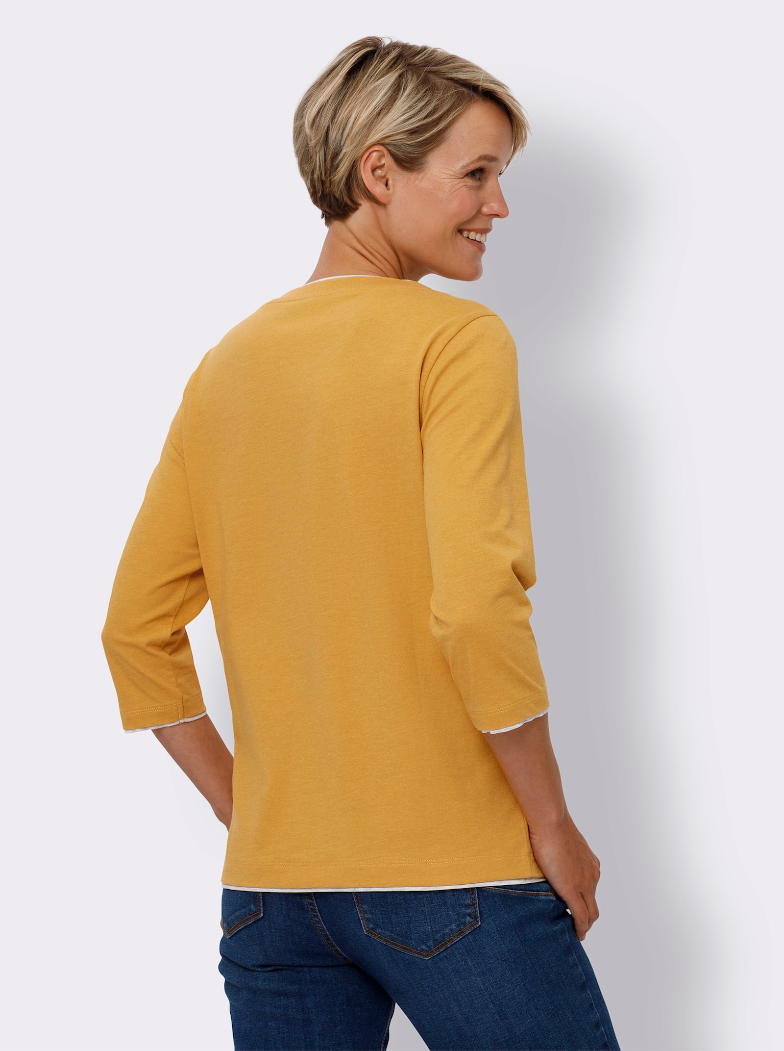 3/4-Arm-Shirt mit Kontrast-Blenden - ocker-ecru-meliert