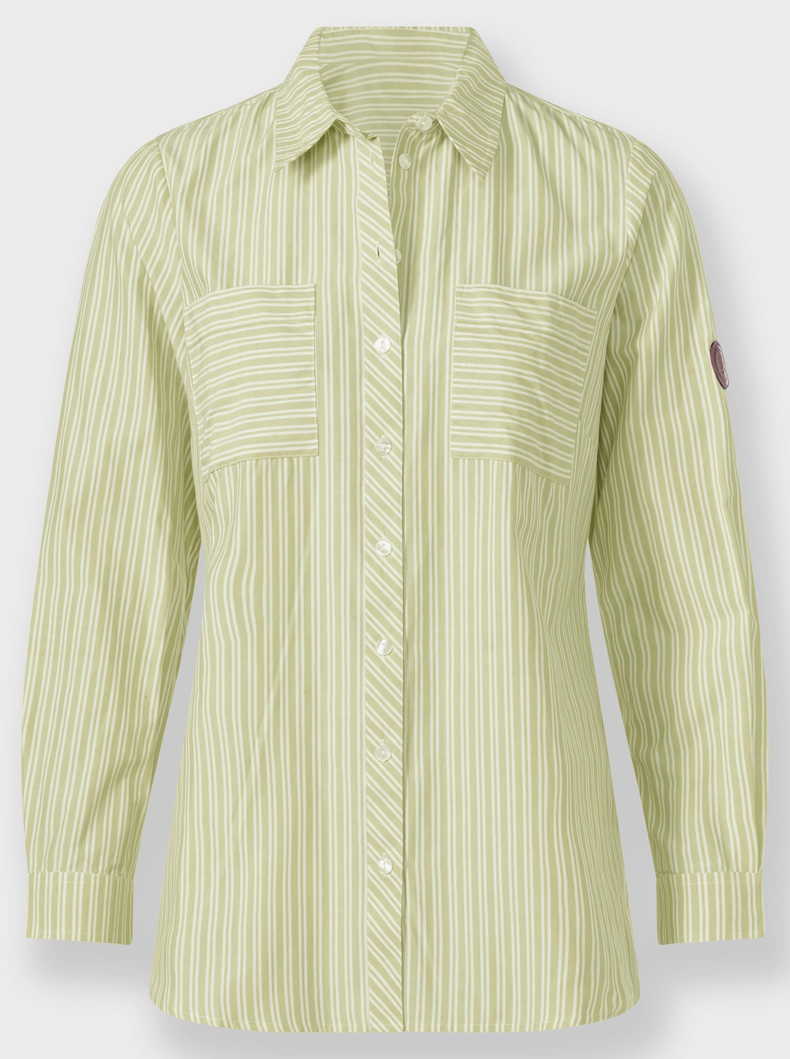Gestreifte Bluse mit aufgesetzten Brusttaschen - pistazie-weiß-gestreift