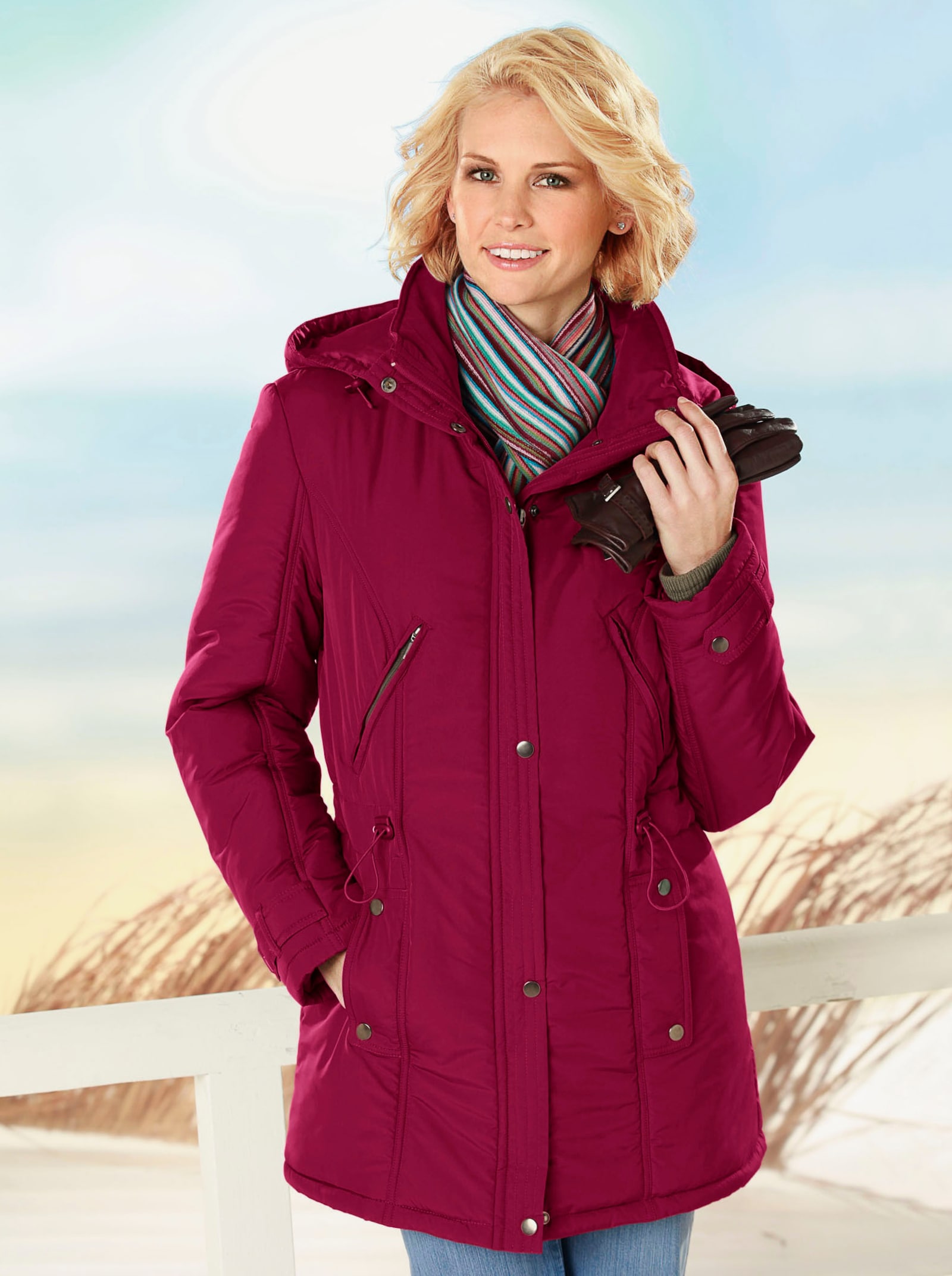 Gewatteerde jas, verstelbaar in de wijdte - wijnrood