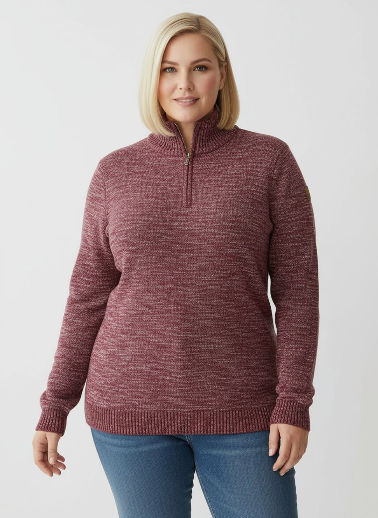 Troyer mit gerippten Abschlüssen - bordeaux-meliert