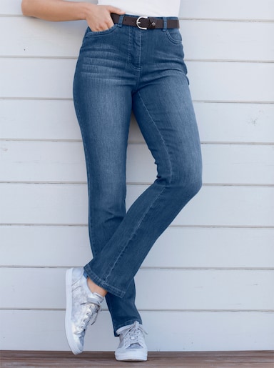 Džíny s 5 kapsami se světlými a tmavými efekty - sepraná modrá stone