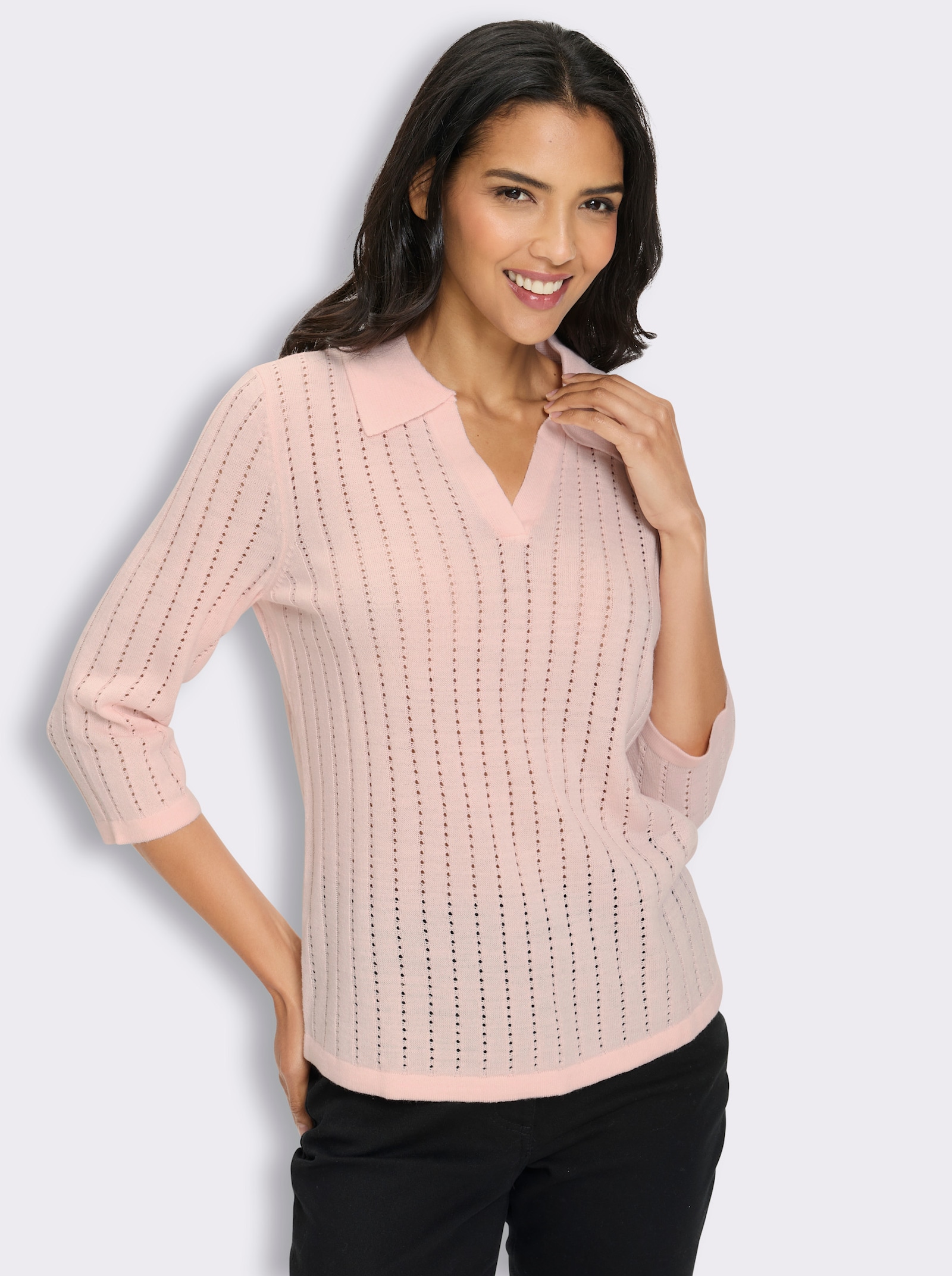 Polopullover mit 3/4-Ärmeln - hellrosé