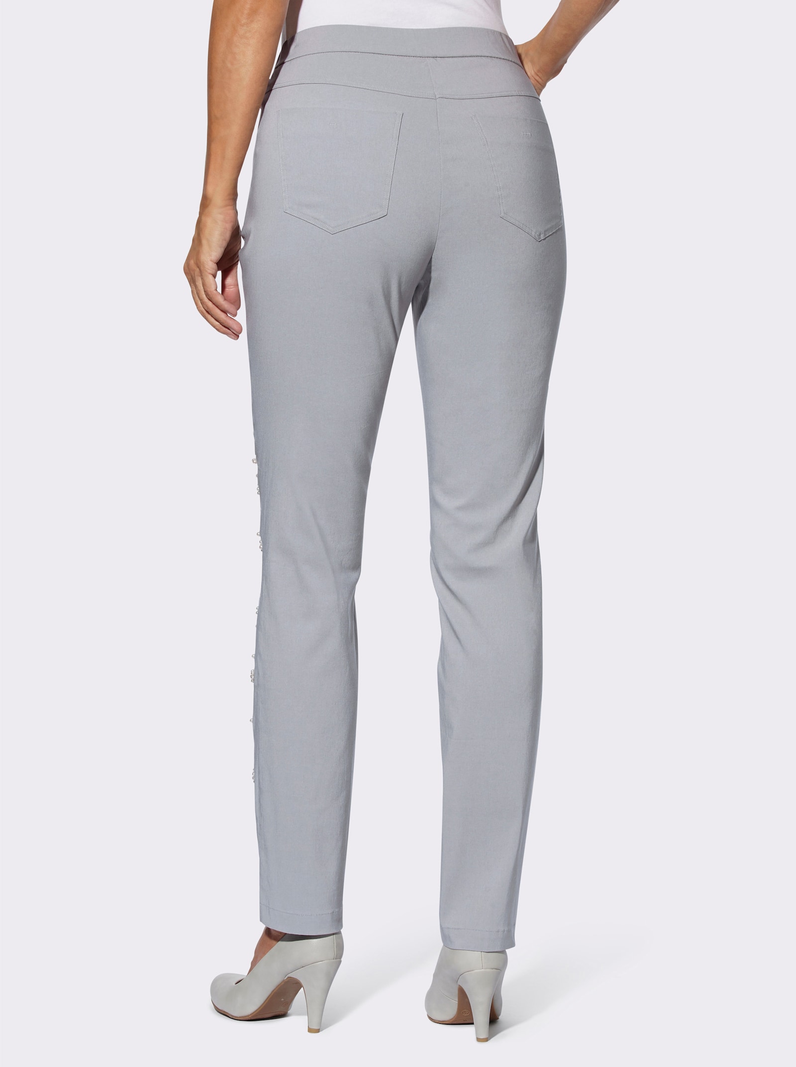 Bengalinhose mit Blüten- und Glitzersteinchen-Verzierung - steingrau