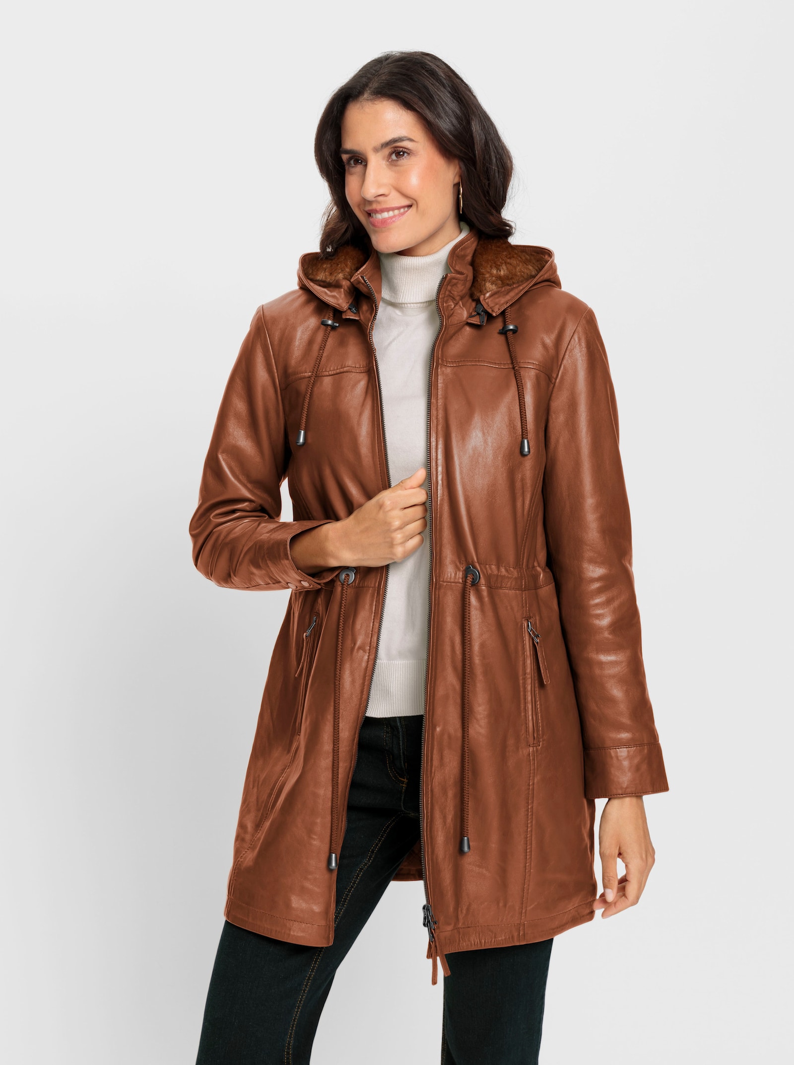 Mainpol Lederjacke aus Lammnappa - cognac