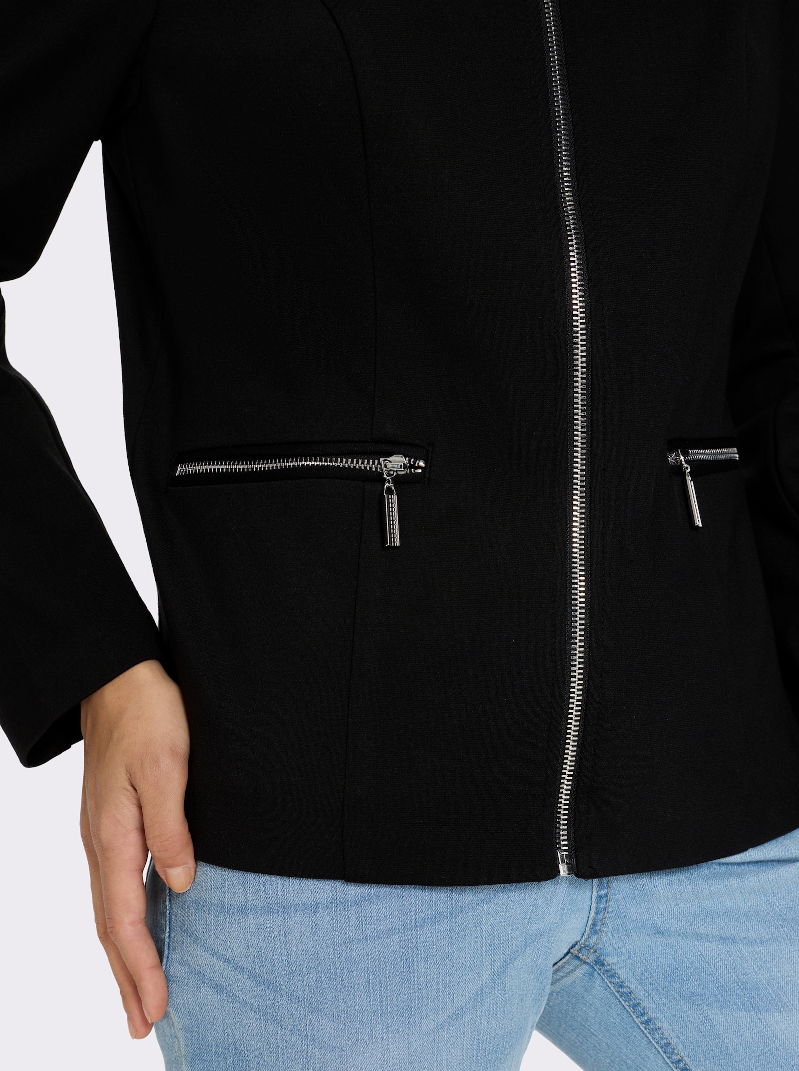 Jerseyblazer Reissverschluss-Taschen - schwarz