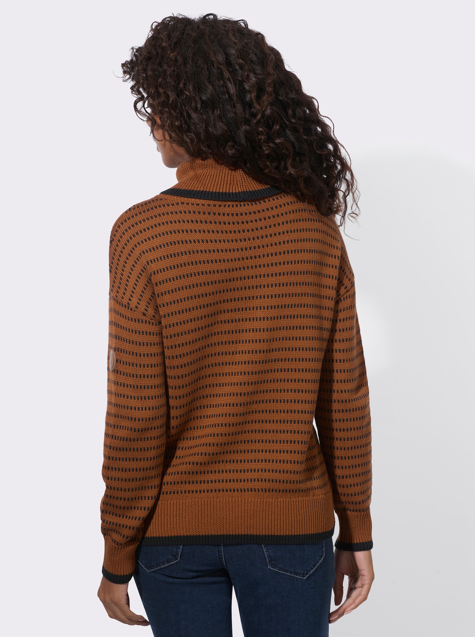 Rollkragenpullover mit Ringeln - cognac-schwarz-gemustert