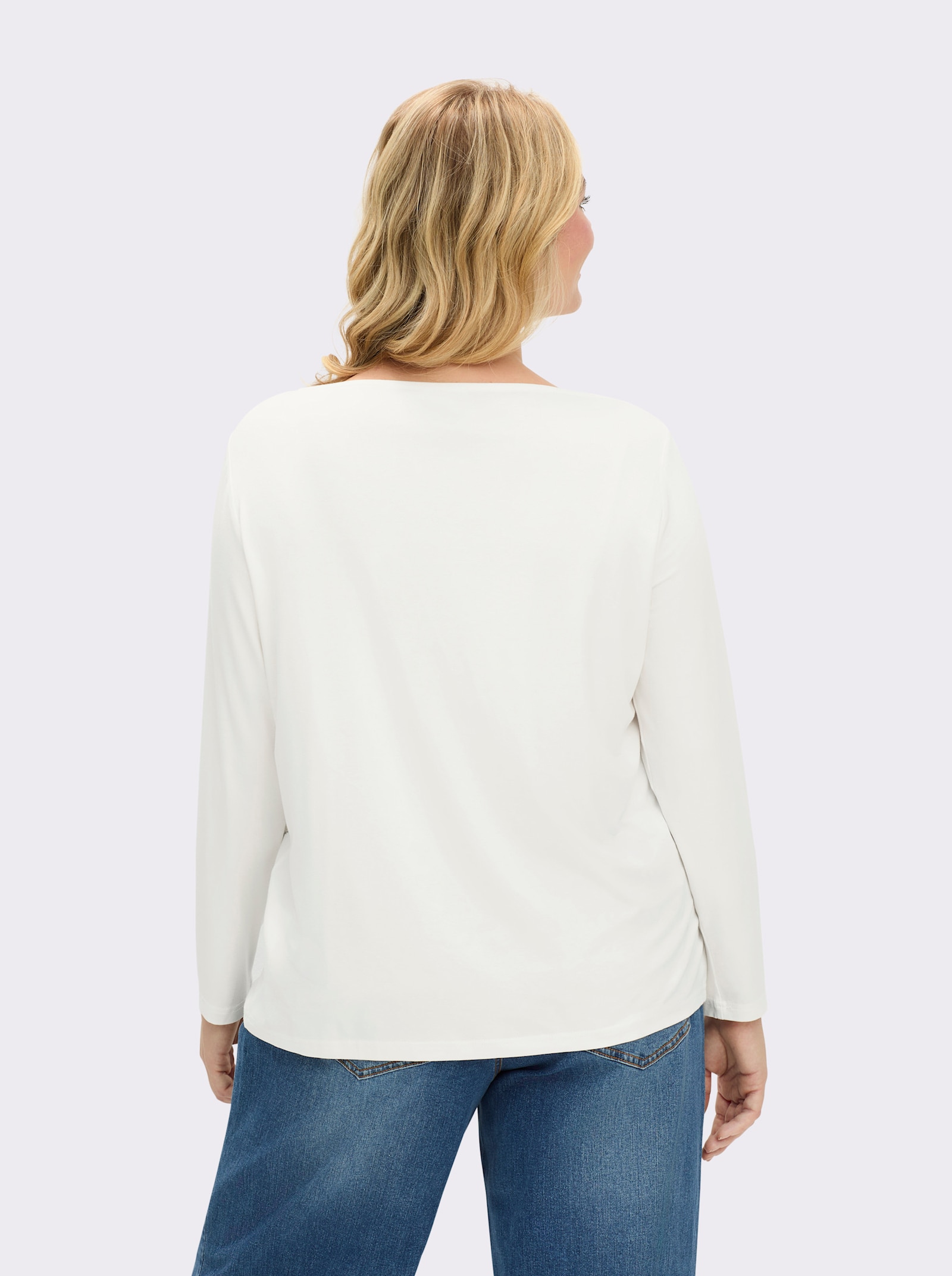 Langarmshirt im Hahnentritt-Dessin - ecru