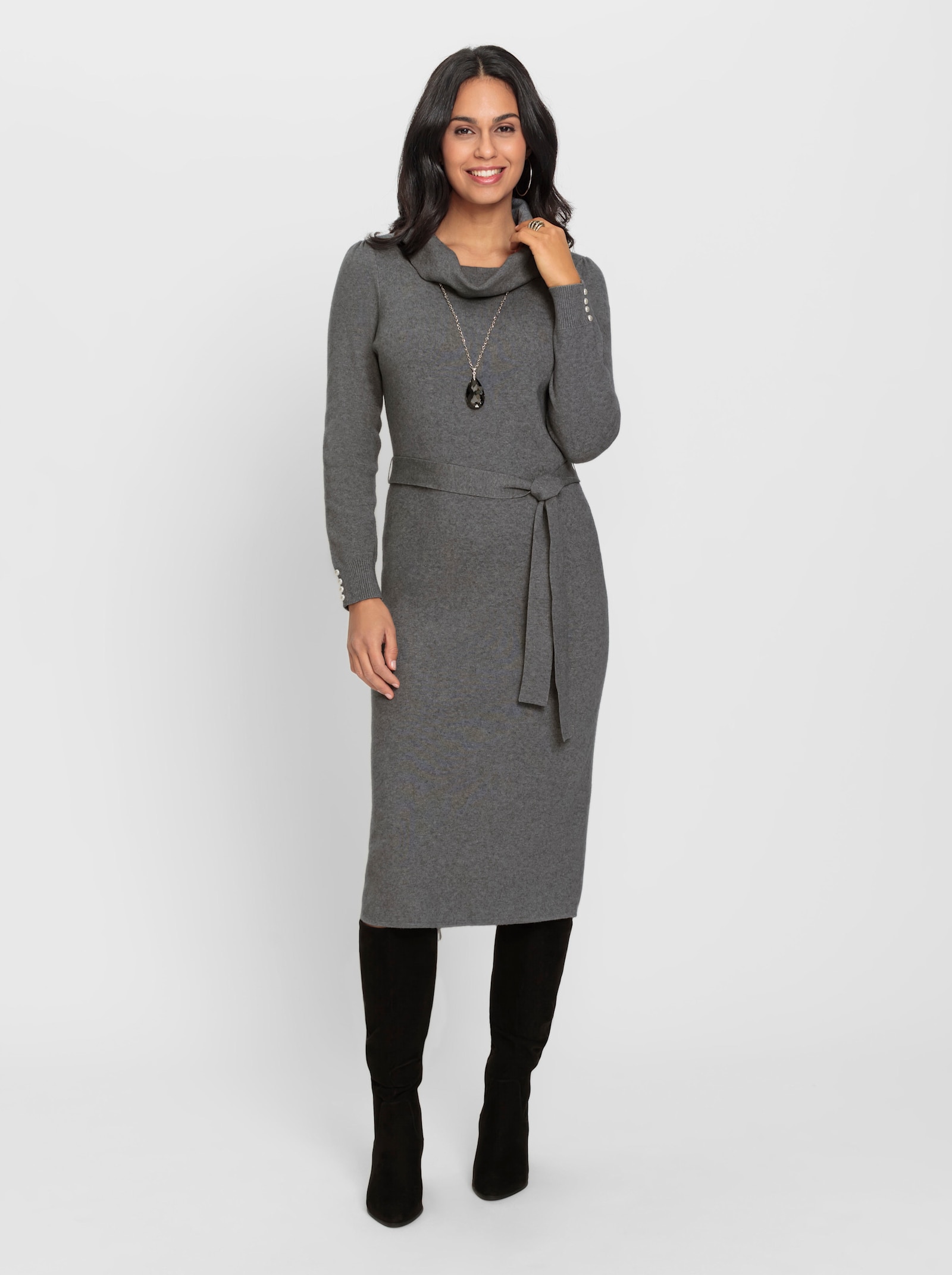 Strickkleid mit Rollkragen - anthrazit-meliert