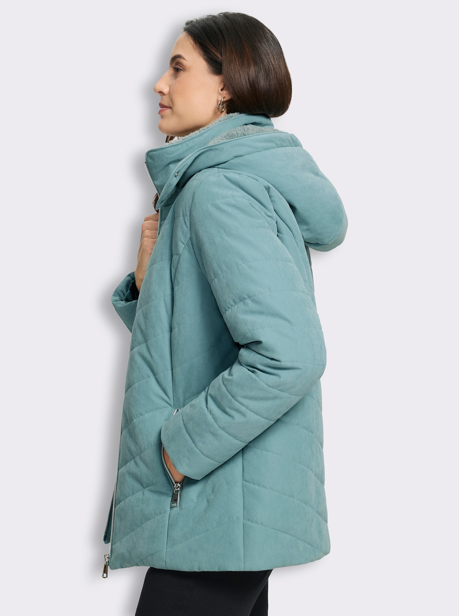 Steppjacke mit Teddyfleece-Futter - jade