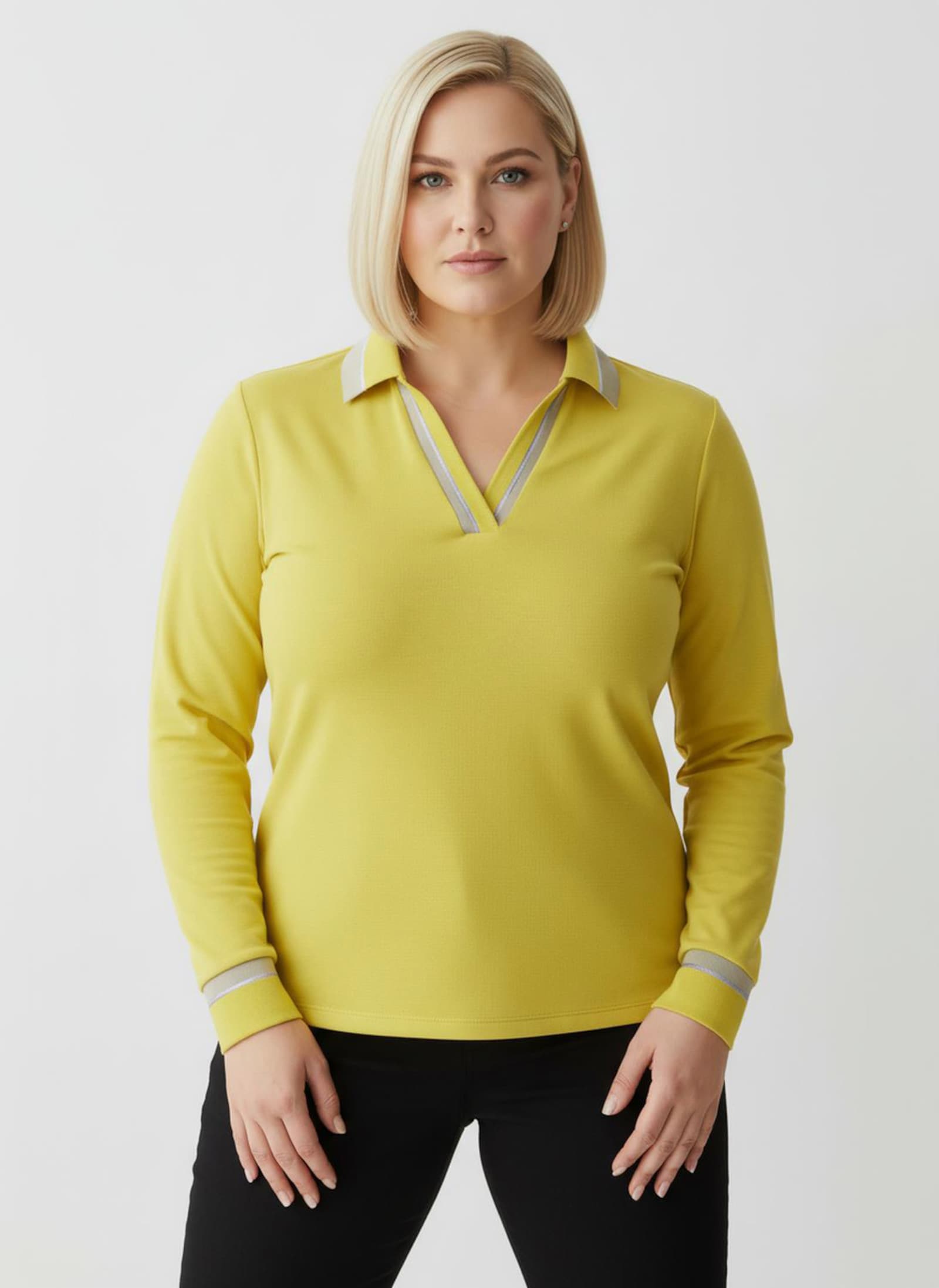 Poloshirt mit Kontrast-Akzenten - limone-sand-gemustert