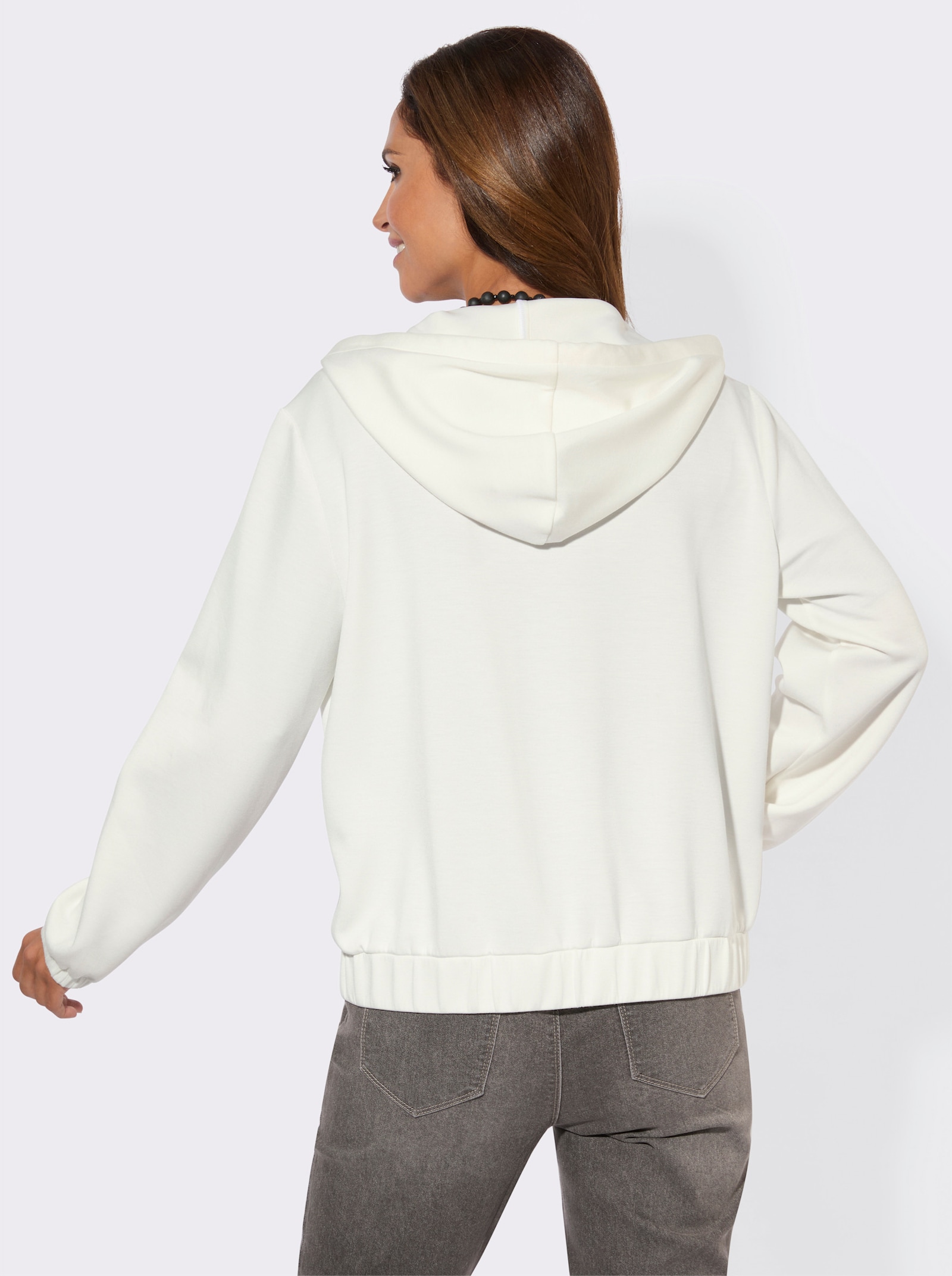 Sweatjacke mit Kapuze - ecru