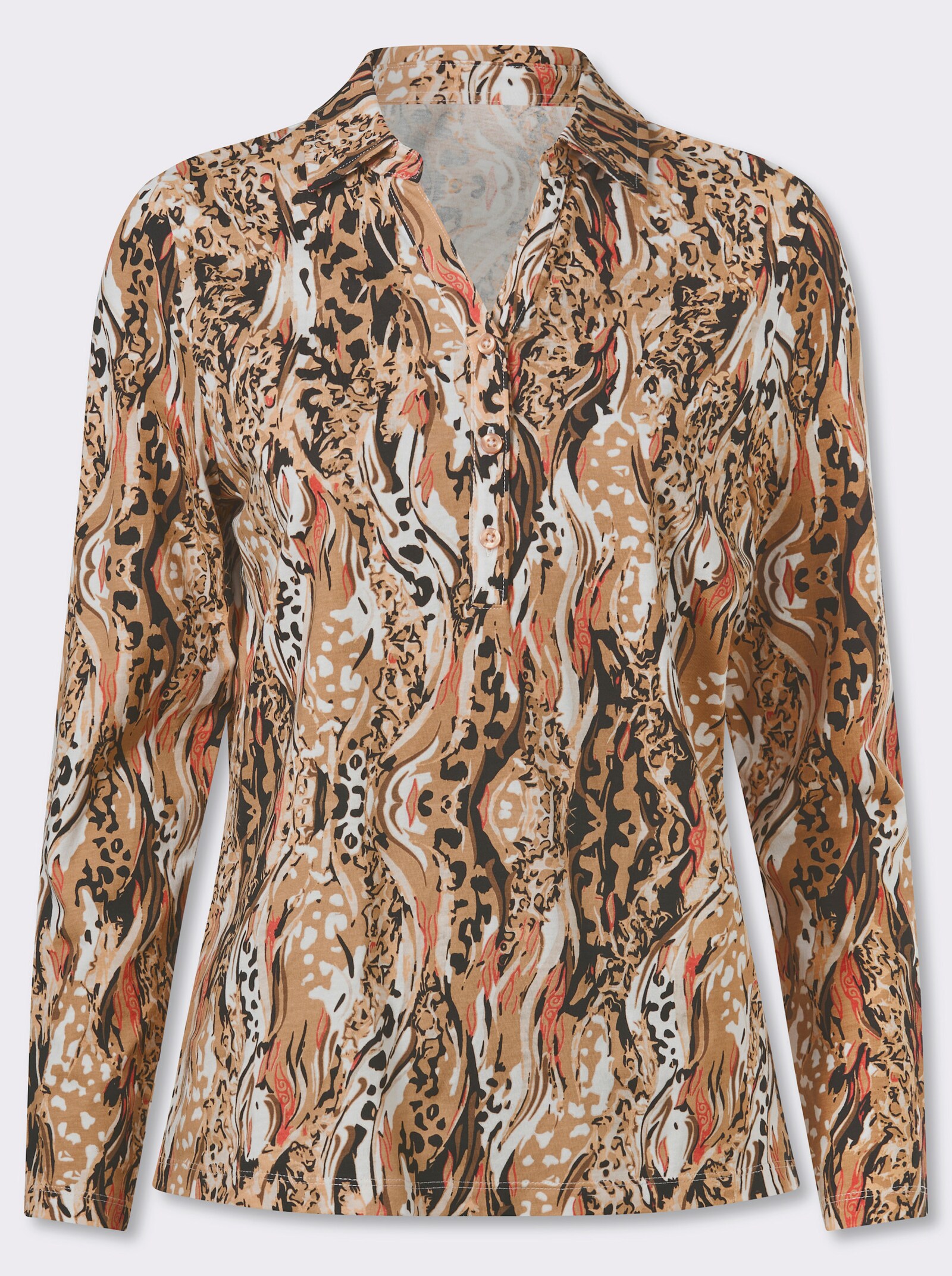 Poloshirt im Animal-Dessin - camel-terra-bedruckt