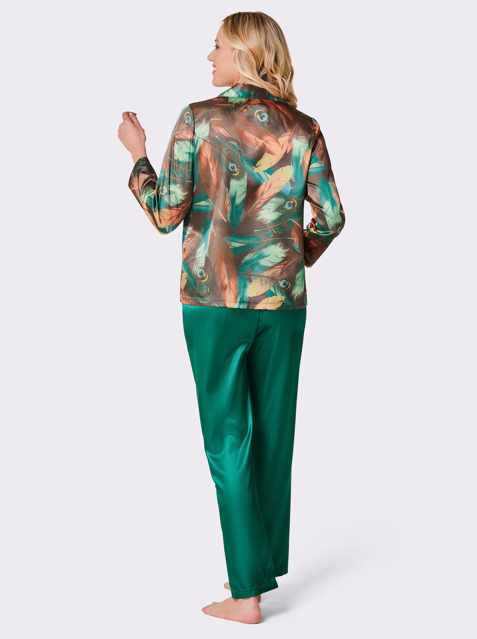 wäschepur Pyjama aus Satin - apfel-orange-bedruckt